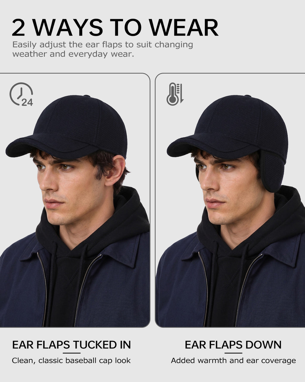 Winter Baseball Cap with Ear Flaps for Big Heads