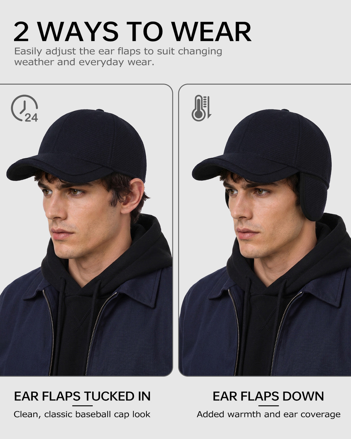 Winter Baseball Cap with Ear Flaps for Big Heads