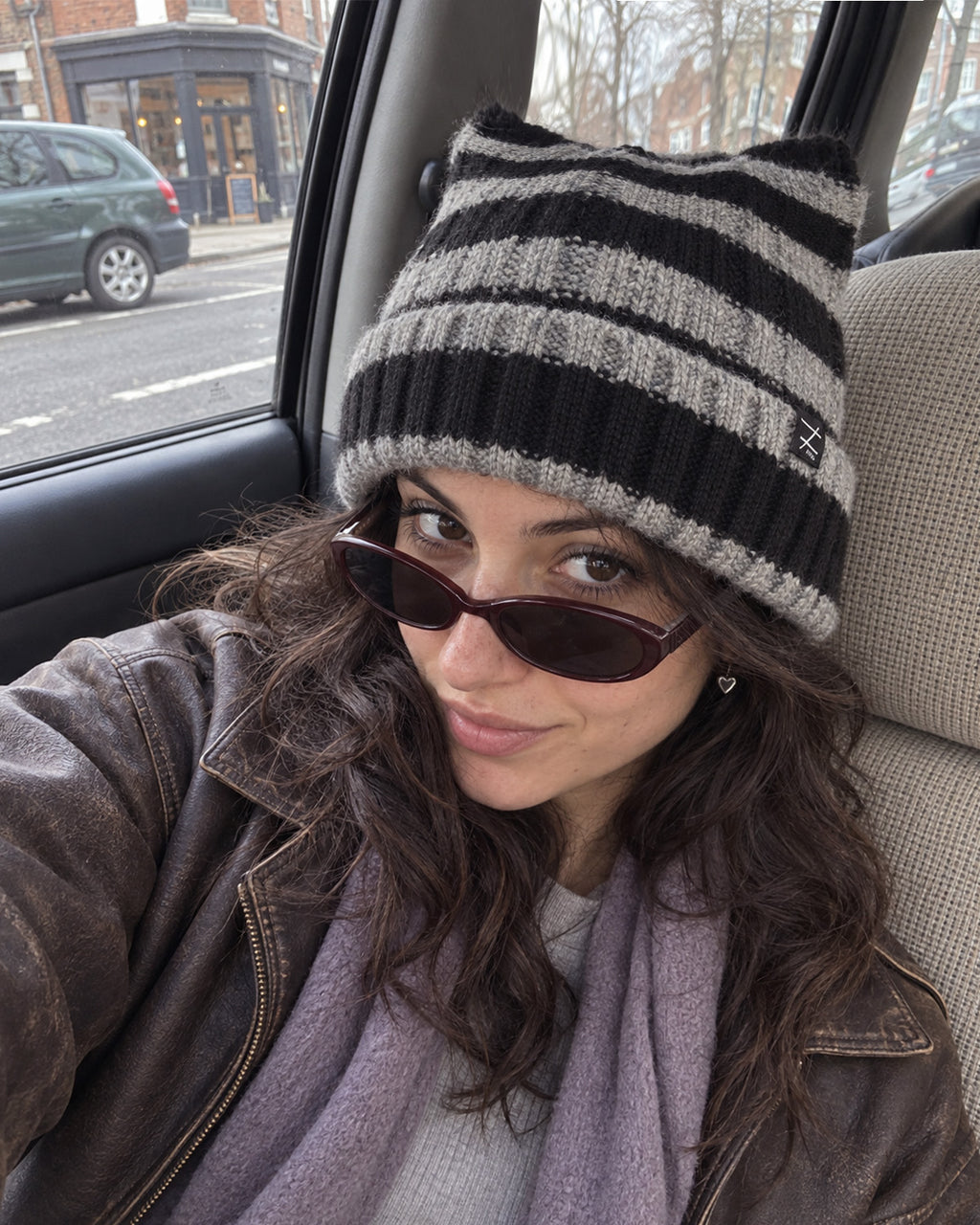 Fuzzy Cat Ear Beanie for Big Heads