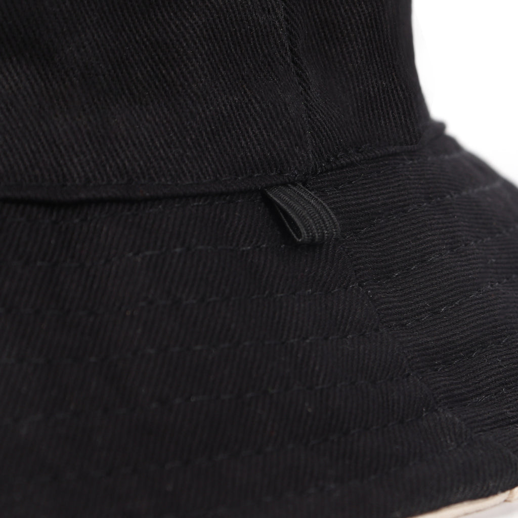 Black white reversible cotton bucket hat for big heads - top crown view
