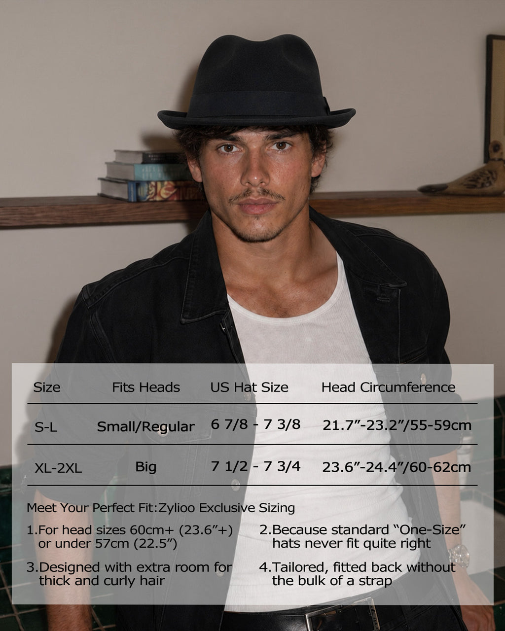 Verstellbarer Filz-Trilby-Fedora für große Köpfe