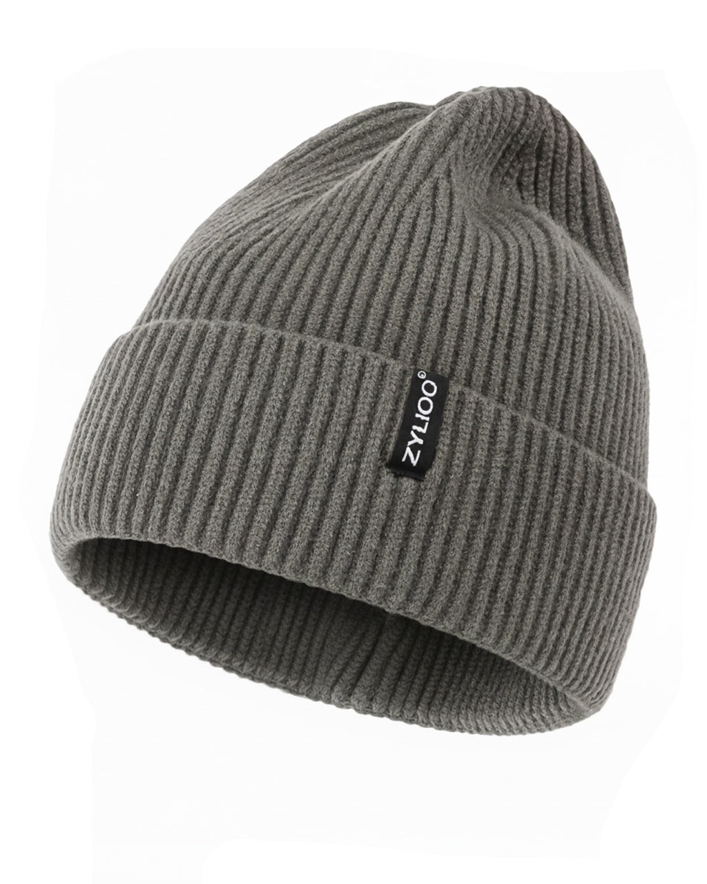 Gray green ribbed knit beanie for big heads XXL - front view - Zylioo