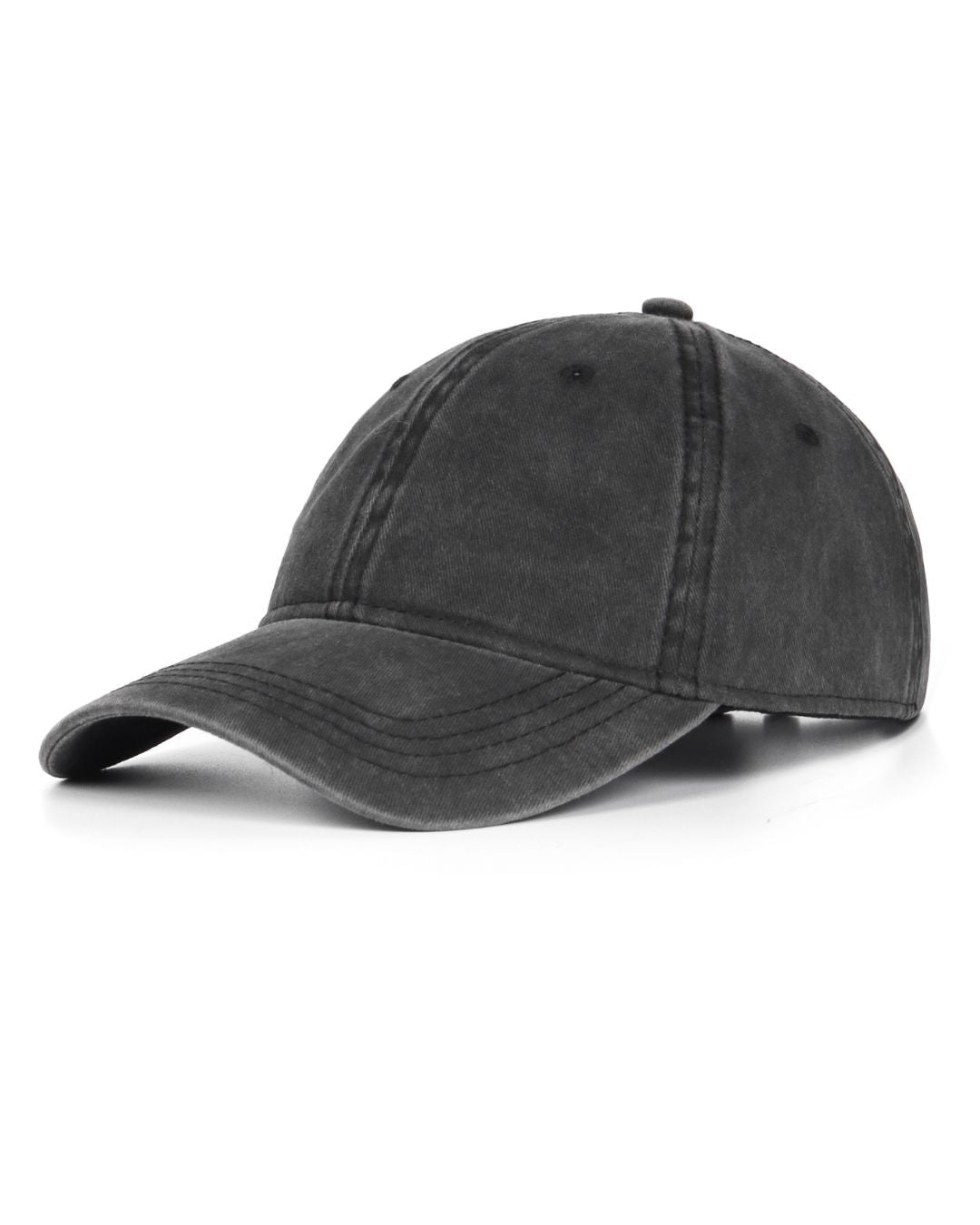 Black washed denim baseball cap for big heads XXL - front view - Zylioo