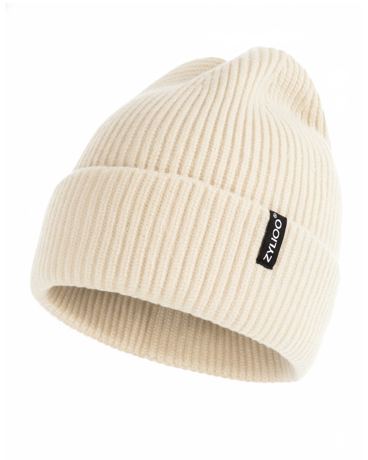 Beige ribbed knit beanie for big heads XXL - front view - Zylioo