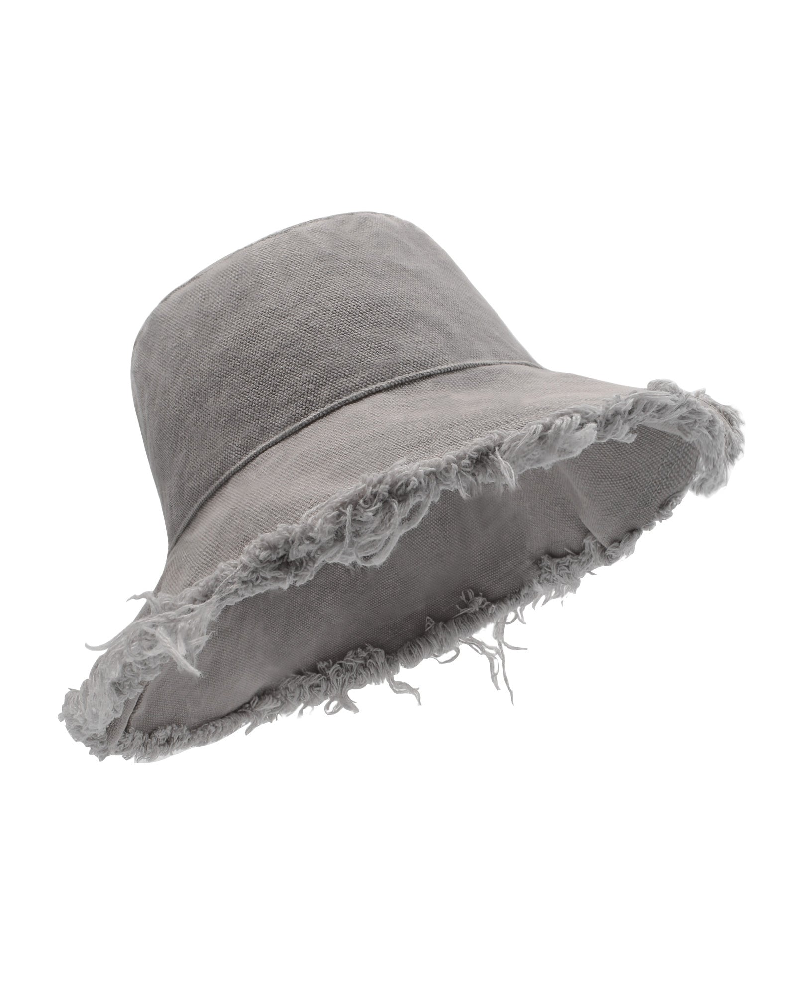  Reversible gray fringe bucket hat for big heads - front view with textured detail