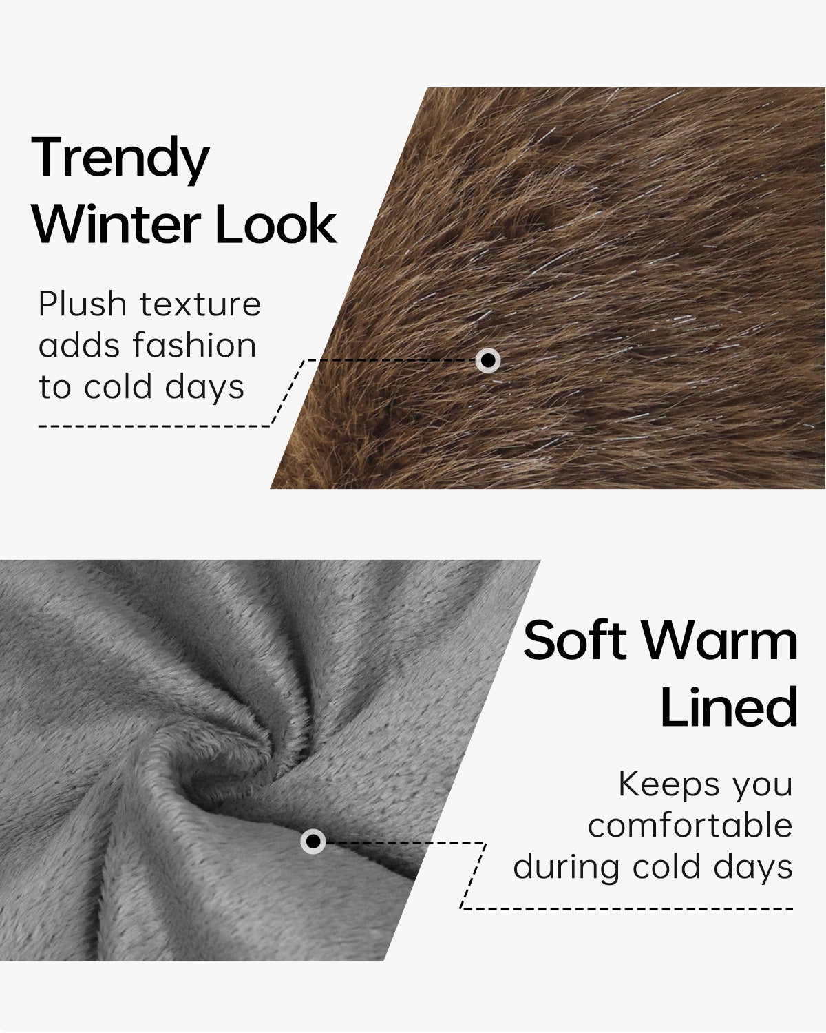 Brown faux fur cossack hat for big heads - soft faux fur texture detail