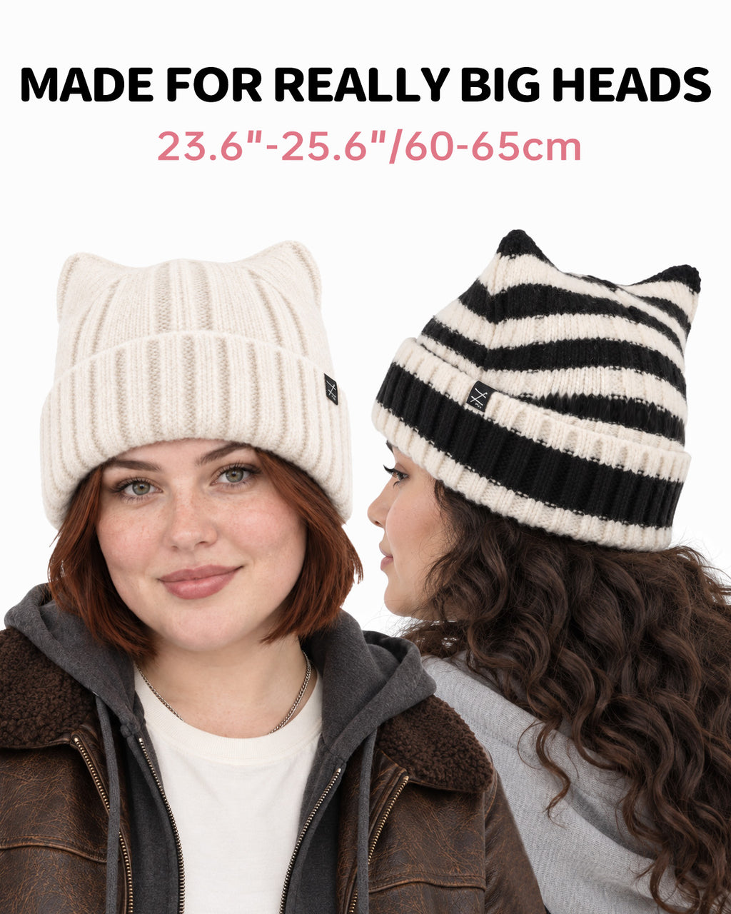 Fuzzy Cat Ear Beanie for Big Heads