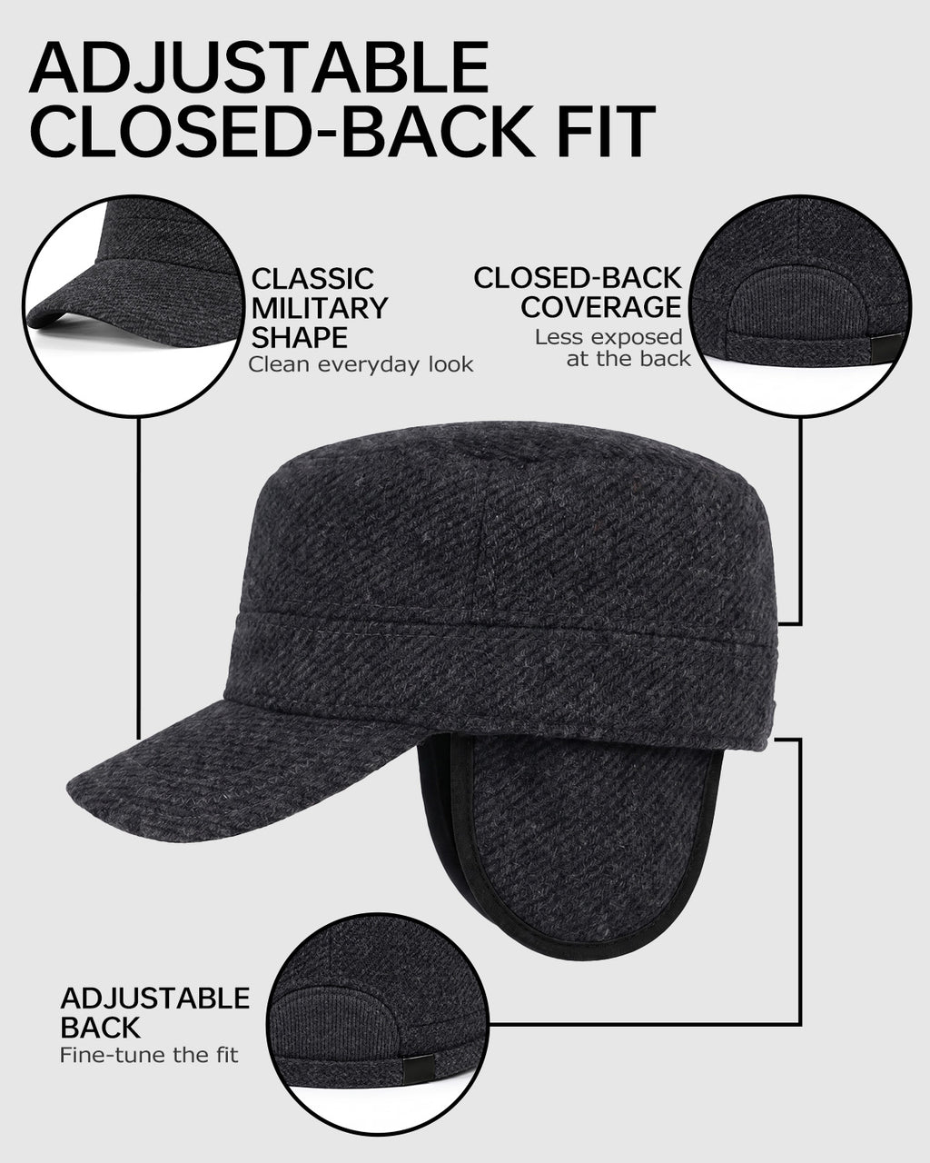 Winter Cadet Cap with Ear Flaps for Big Heads