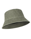  Army green cotton washed denim bucket hat for big heads XXL - front view - Zylioo