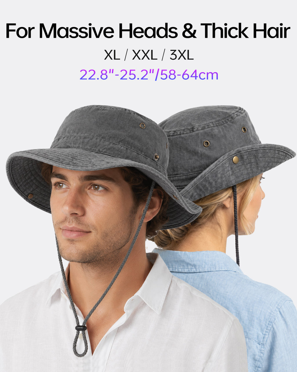 Gorro de sol tipo boonie lavado para cabezas grandes
