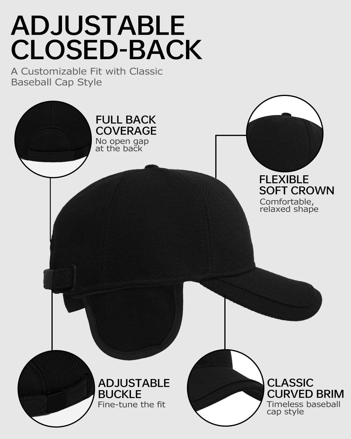 Winter Baseball Cap with Ear Flaps for Big Heads