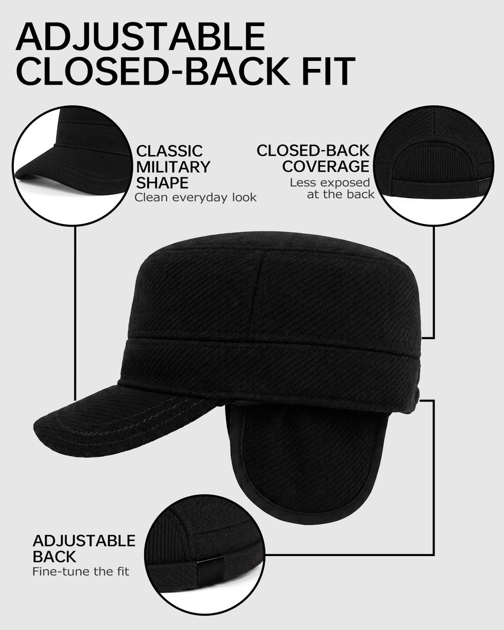 Winter Cadet Cap with Ear Flaps for Big Heads