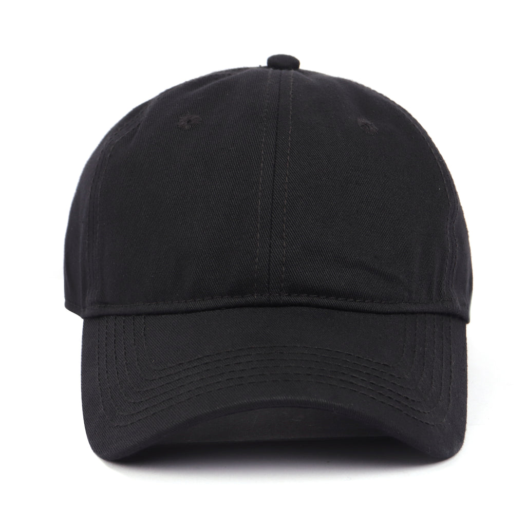 Black cotton baseball cap for big heads - curved brim detail