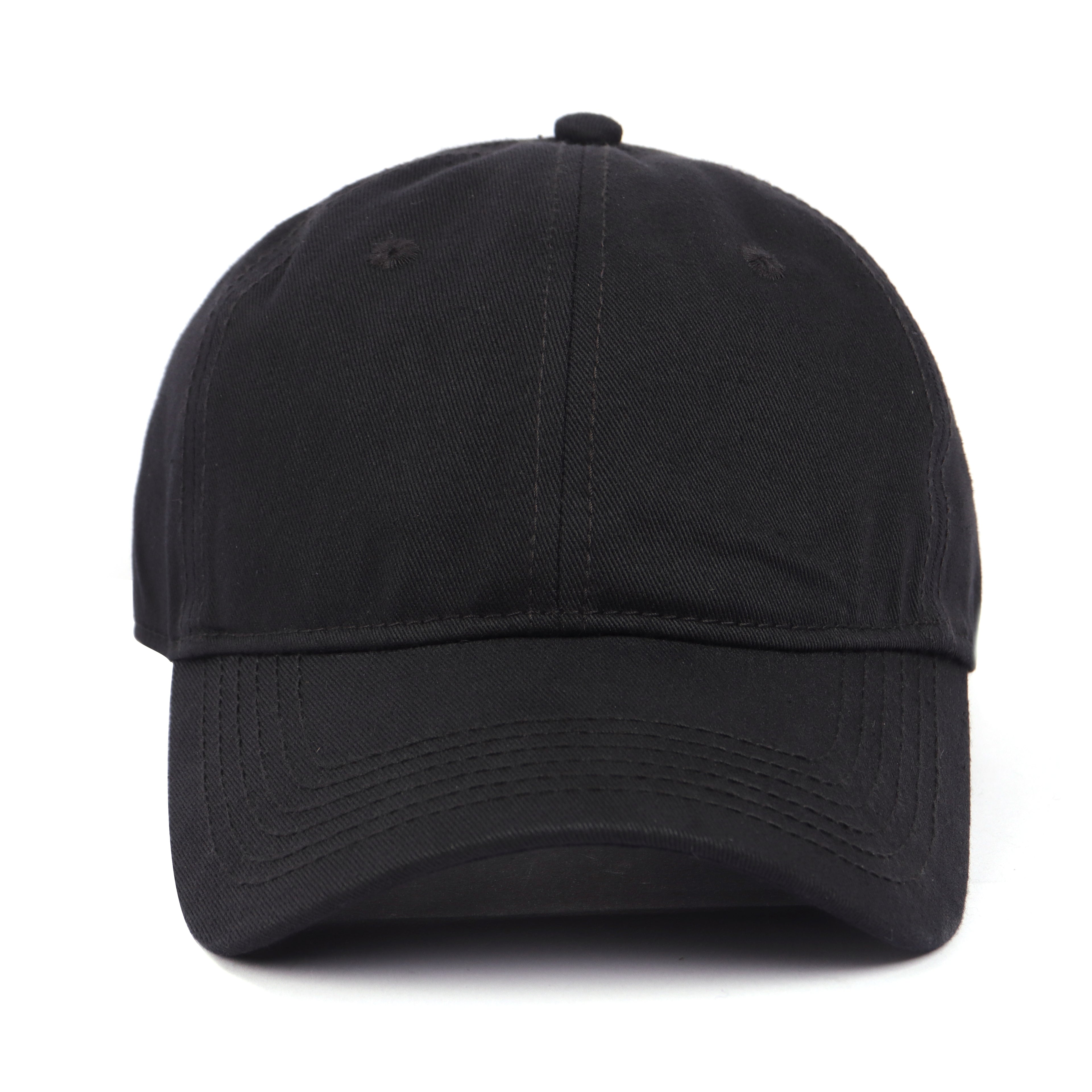Black cotton baseball cap for big heads - curved brim detail