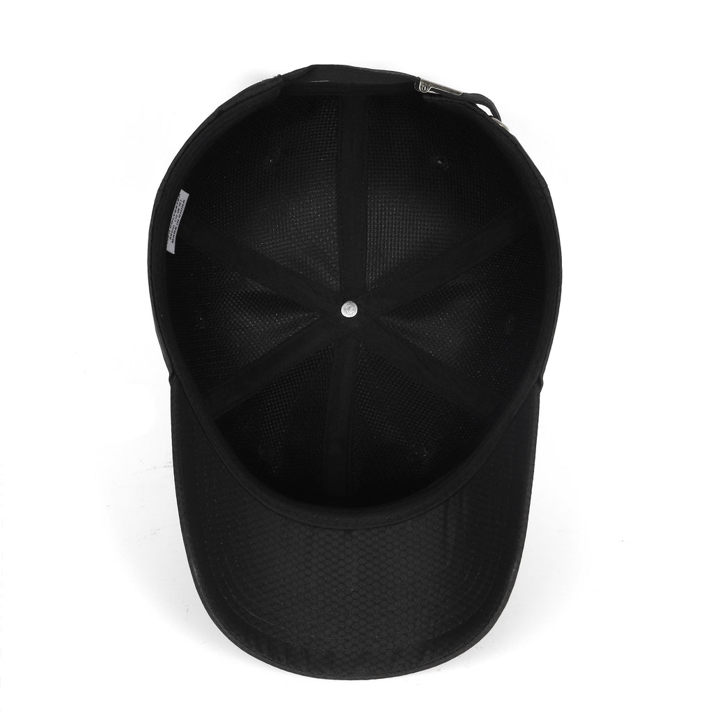 Black textured quick-dry baseball cap for big heads - interior sweatband detail