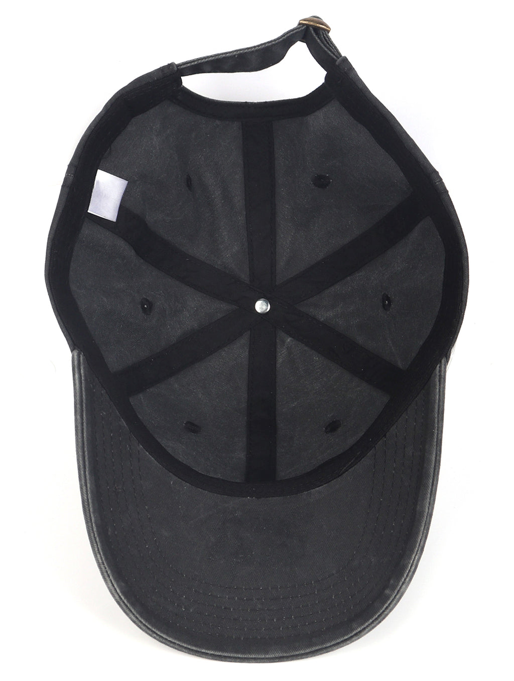 Black washed denim baseball cap for big heads - interior sweatband detail