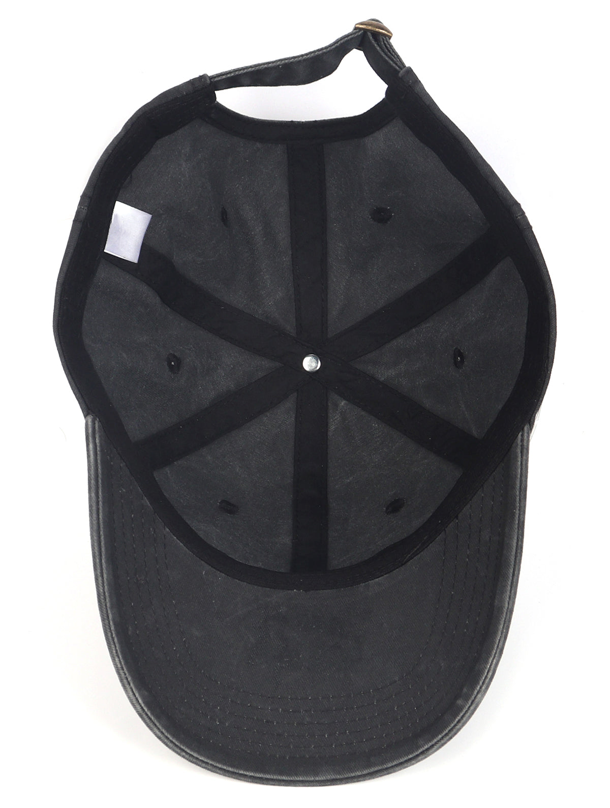 Black washed denim baseball cap for big heads - interior sweatband detail