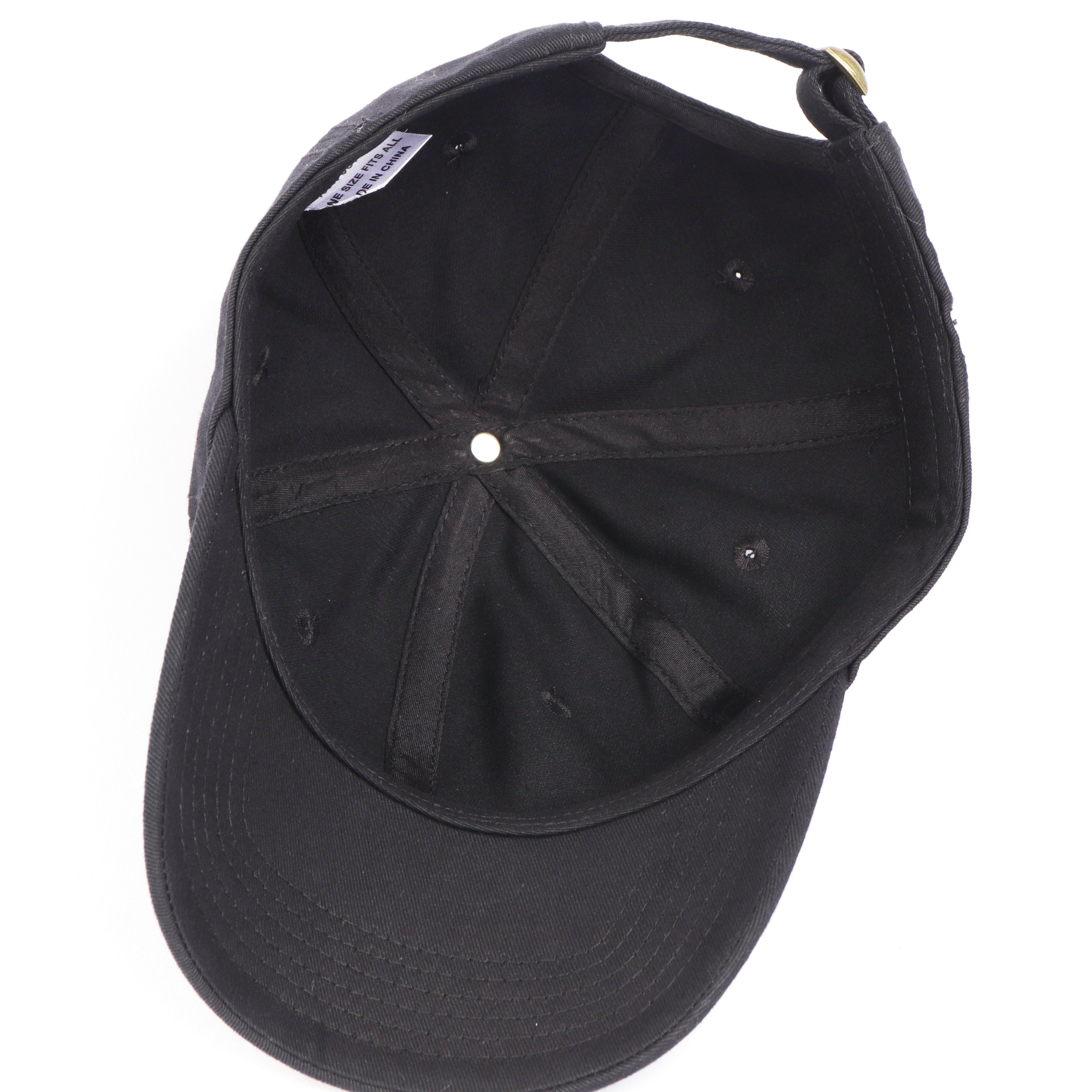 Black cotton baseball cap for big heads - back view detail