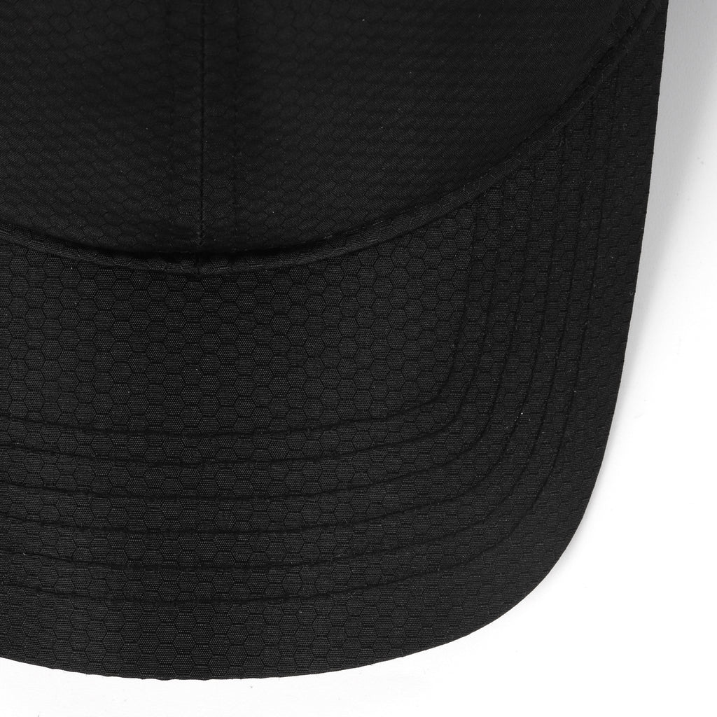 Black textured quick-dry baseball cap for big heads - curved brim close-up