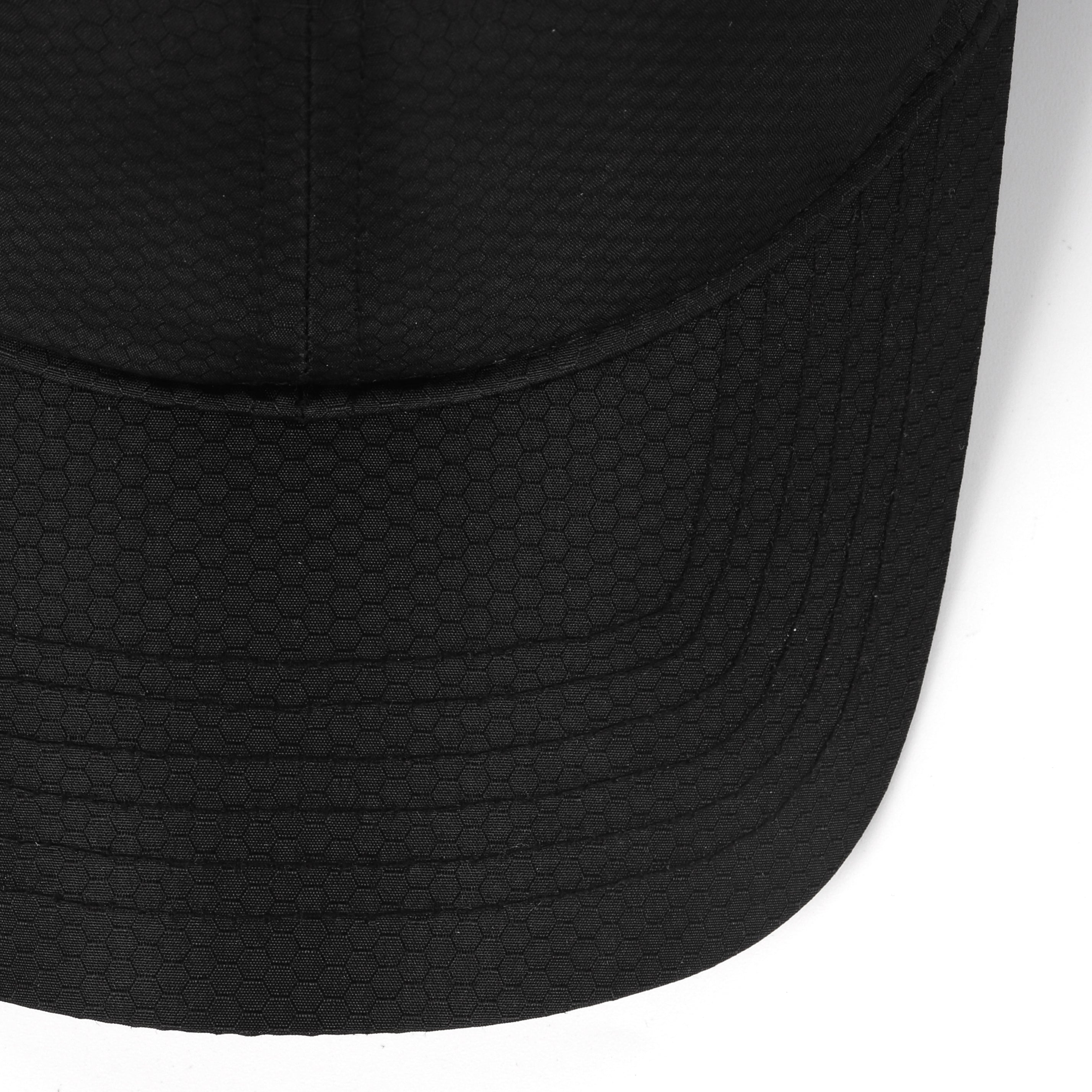 Black textured quick-dry baseball cap for big heads - curved brim close-up