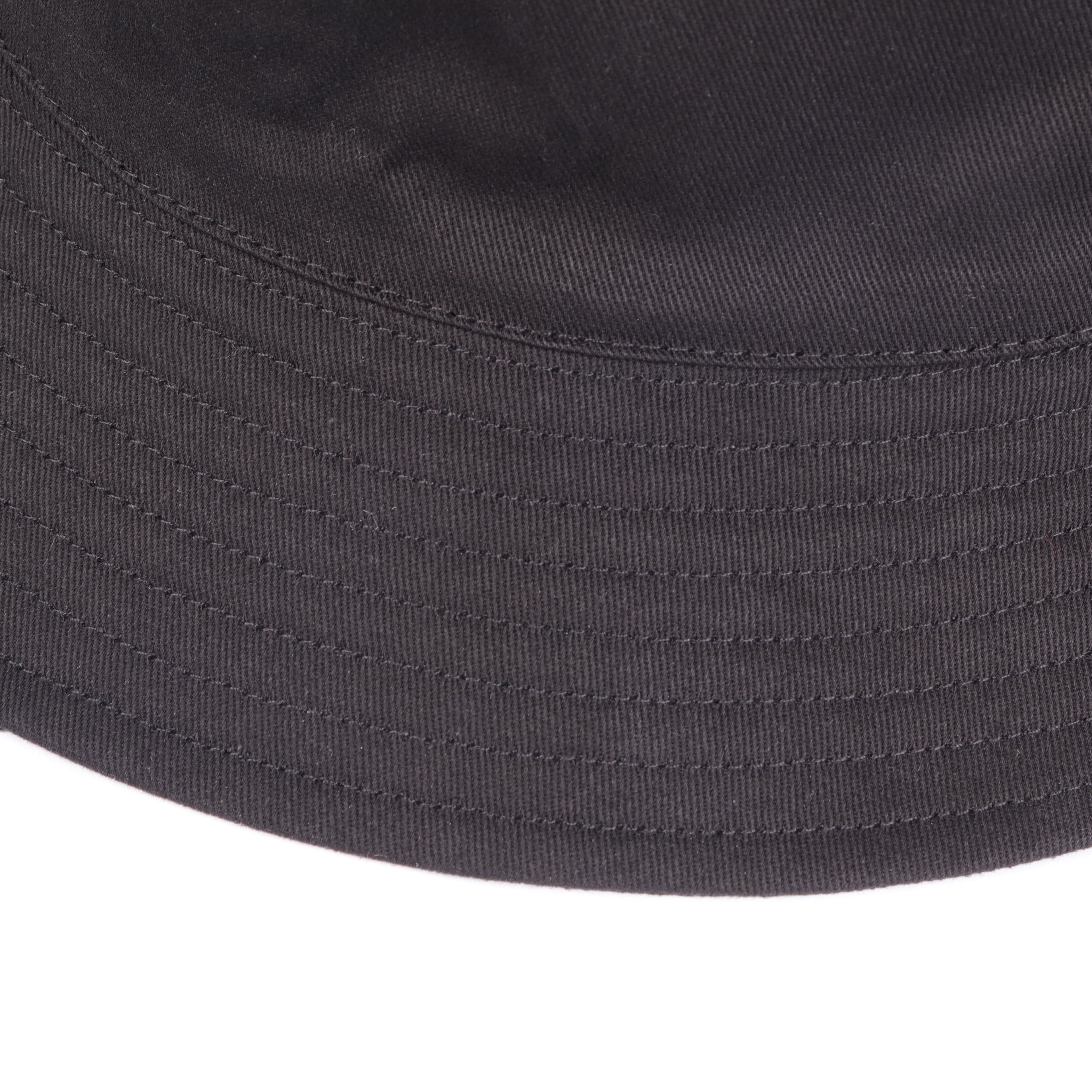Double-sided black reversible cotton bucket hat for big heads - brim edge detail