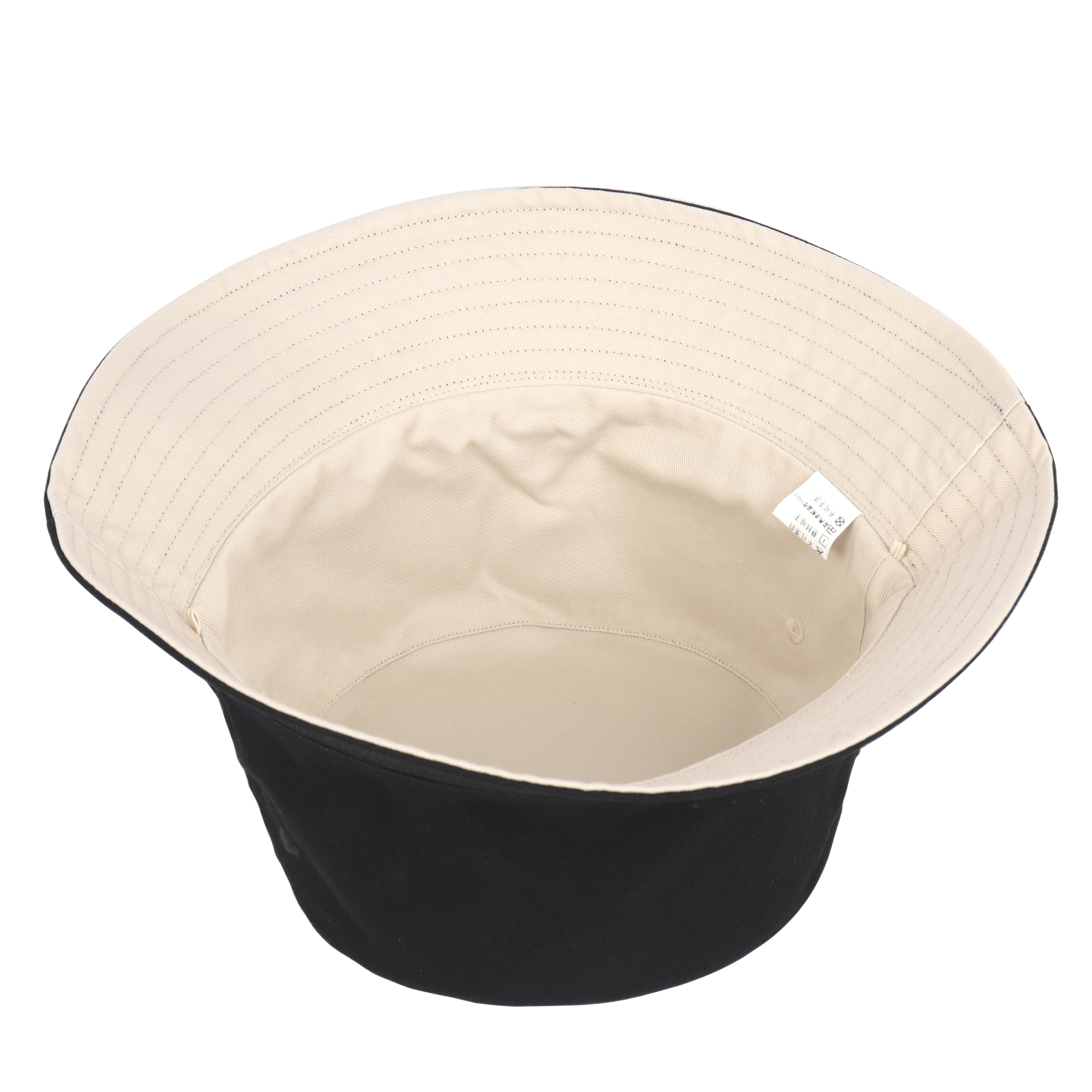 Black beige reversible cotton bucket hat for big heads - interior reversible detail