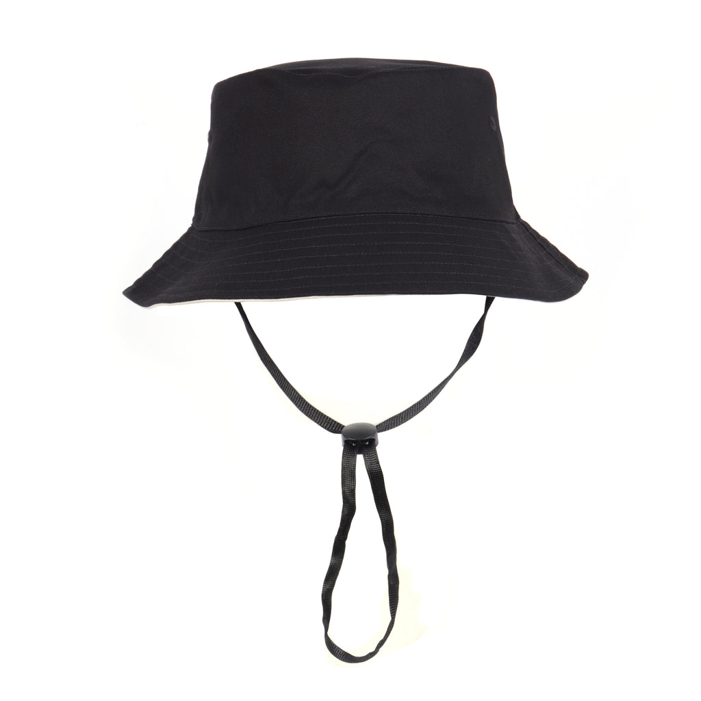 Double-sided black reversible cotton bucket hat for big heads XXL - front view