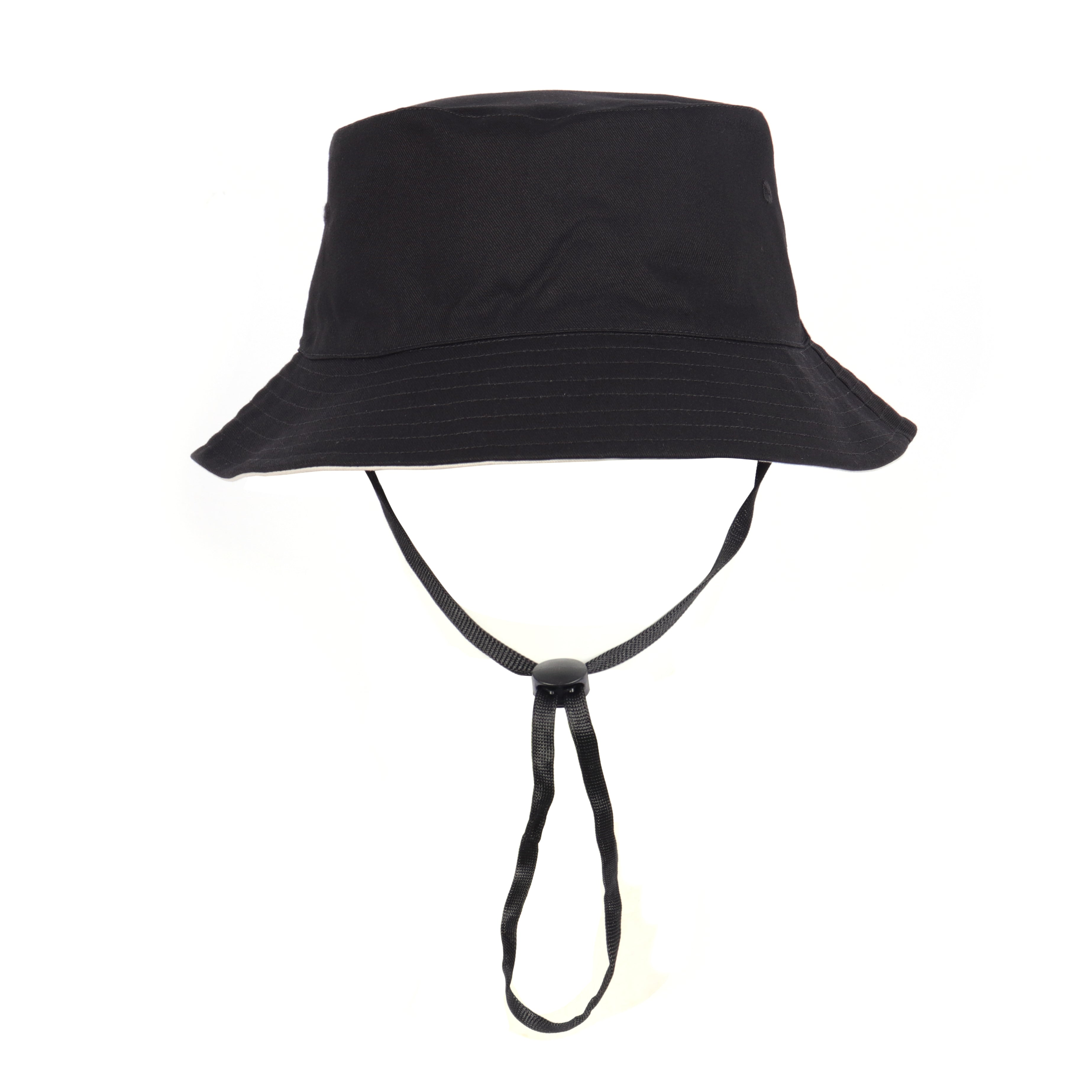 Double-sided black reversible cotton bucket hat for big heads XXL - front view