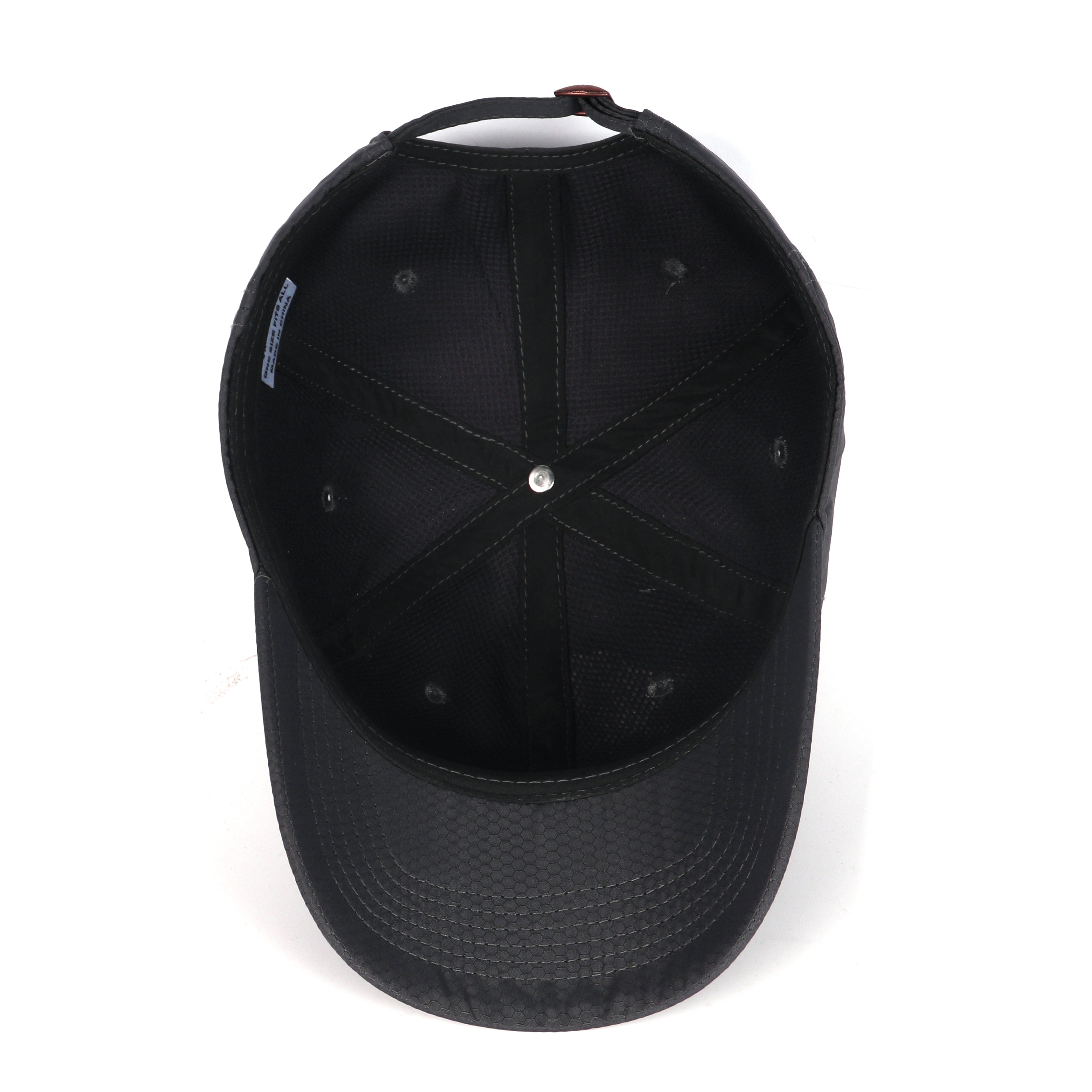 Grey textured quick-dry baseball cap for big heads - interior sweatband detail