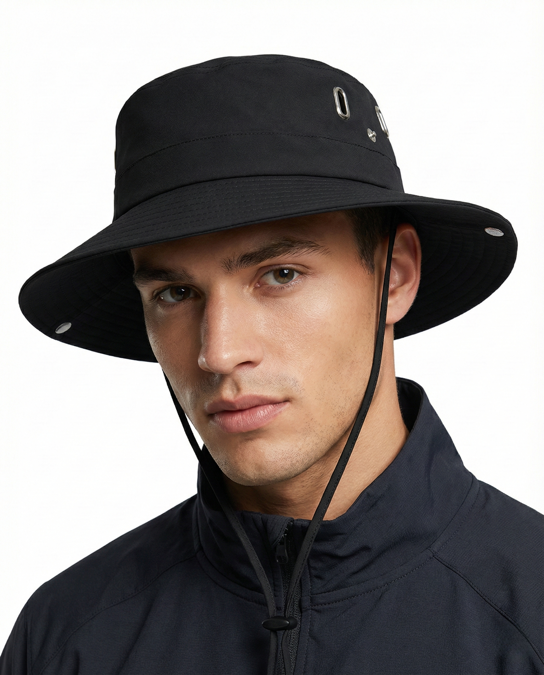 Black waterproof boonie hat for big heads - on model lifestyle photo
