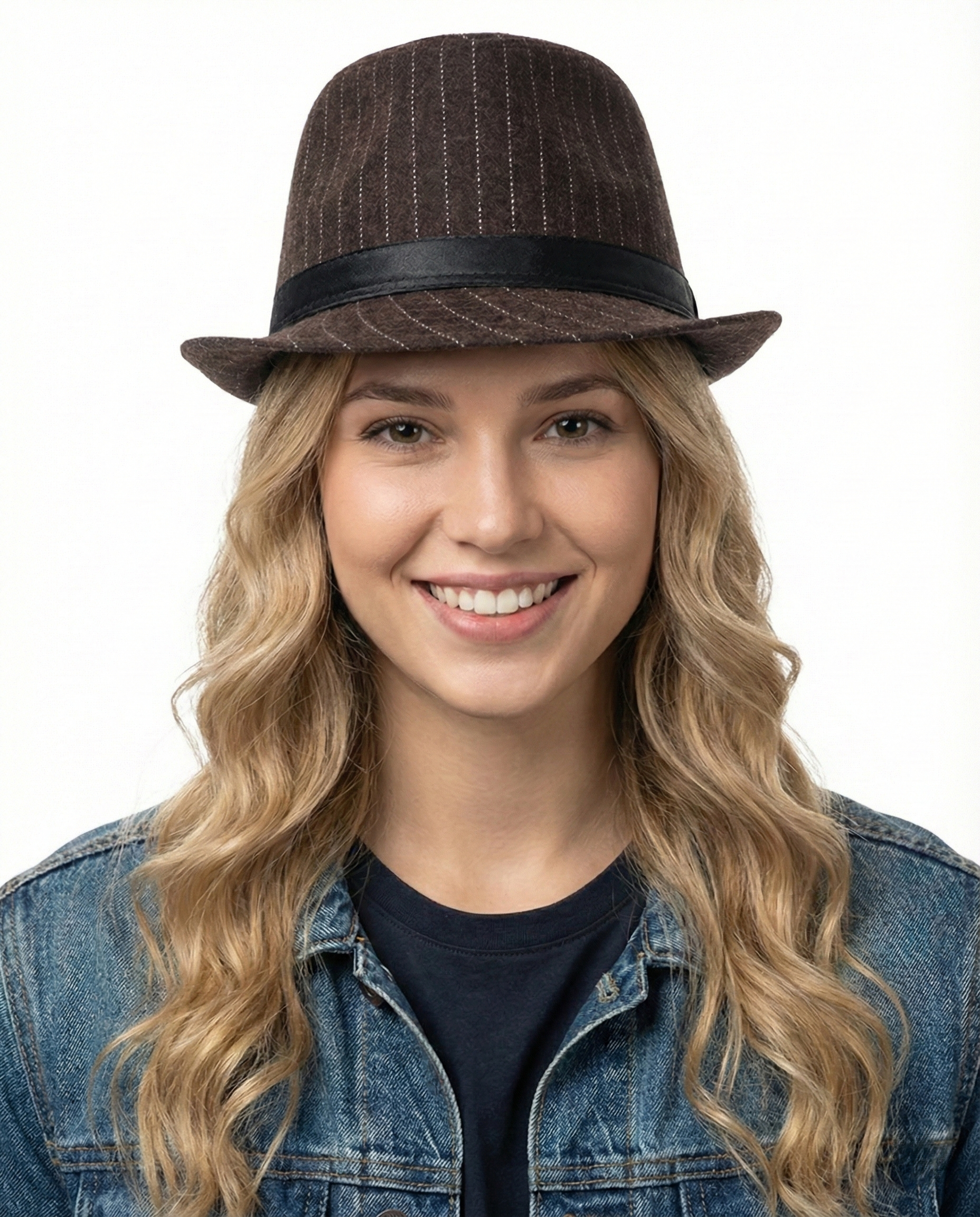 Coffee wool trilby fedora for big heads - on model lifestyle photo