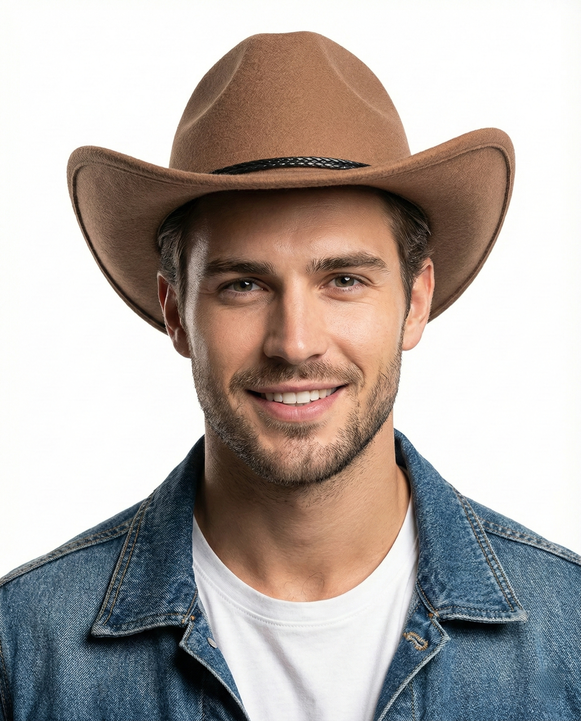 Brown felt cowboy hat for big heads - on model lifestyle photo