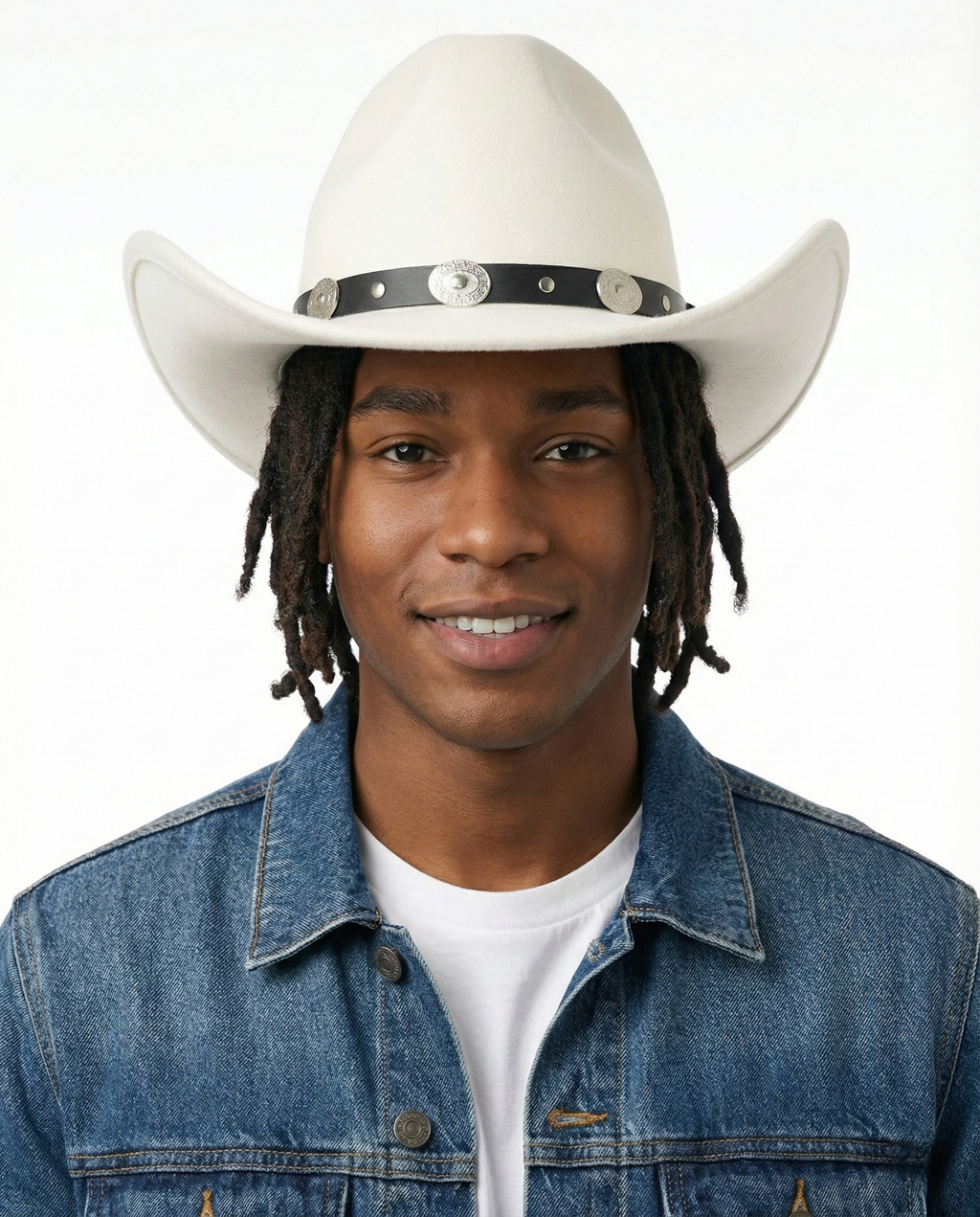 White shapeable felt cowboy hat for big heads - side view