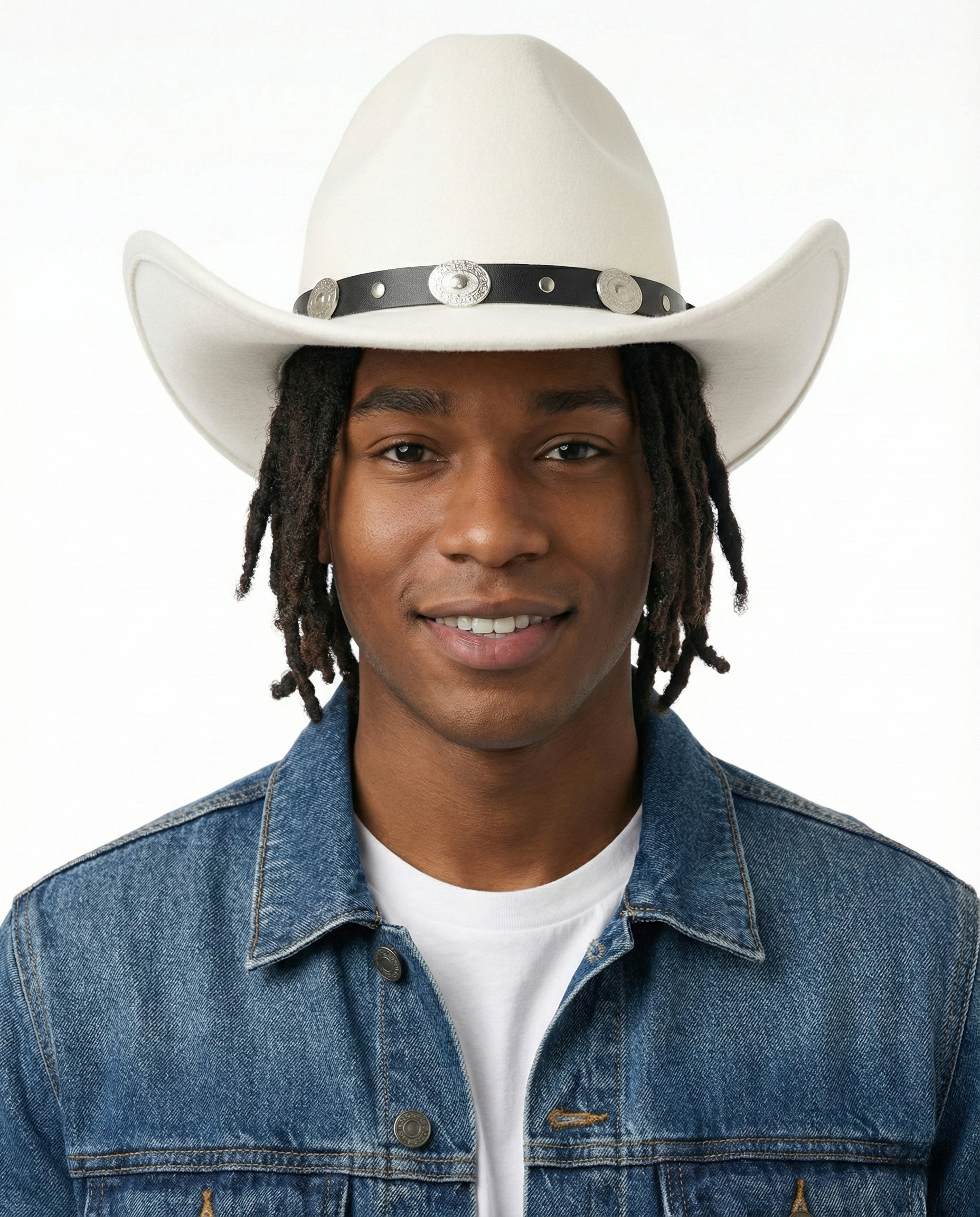 White shapeable felt cowboy hat for big heads - side view