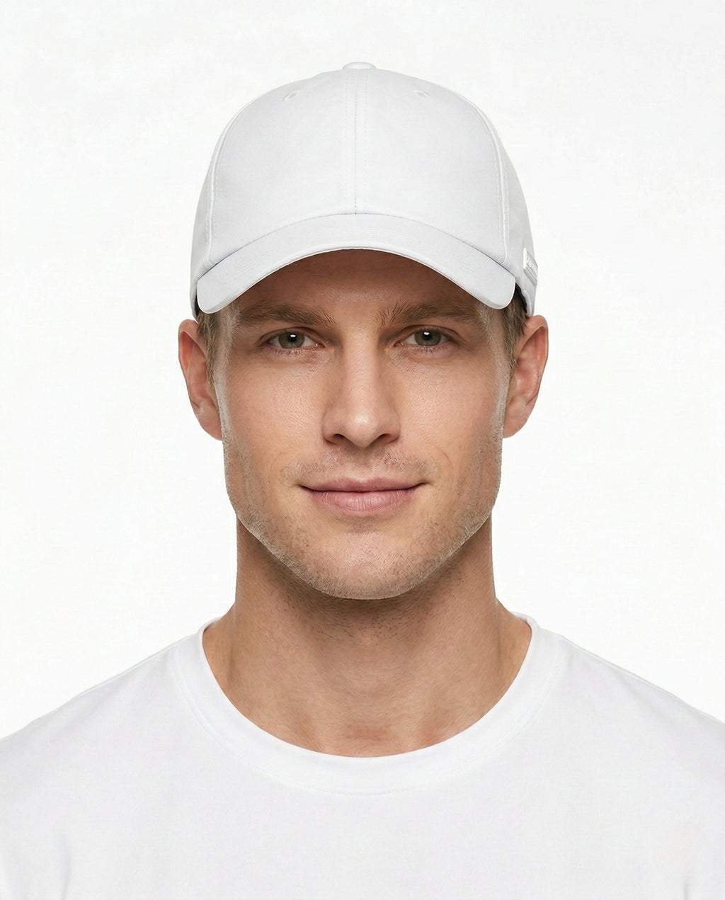 Model wearing thermal baseball cap with ear flaps for big heads