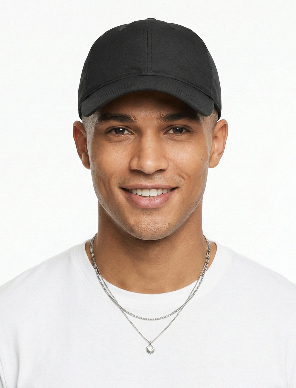 Model wearing black breathable hemp baseball cap for big heads