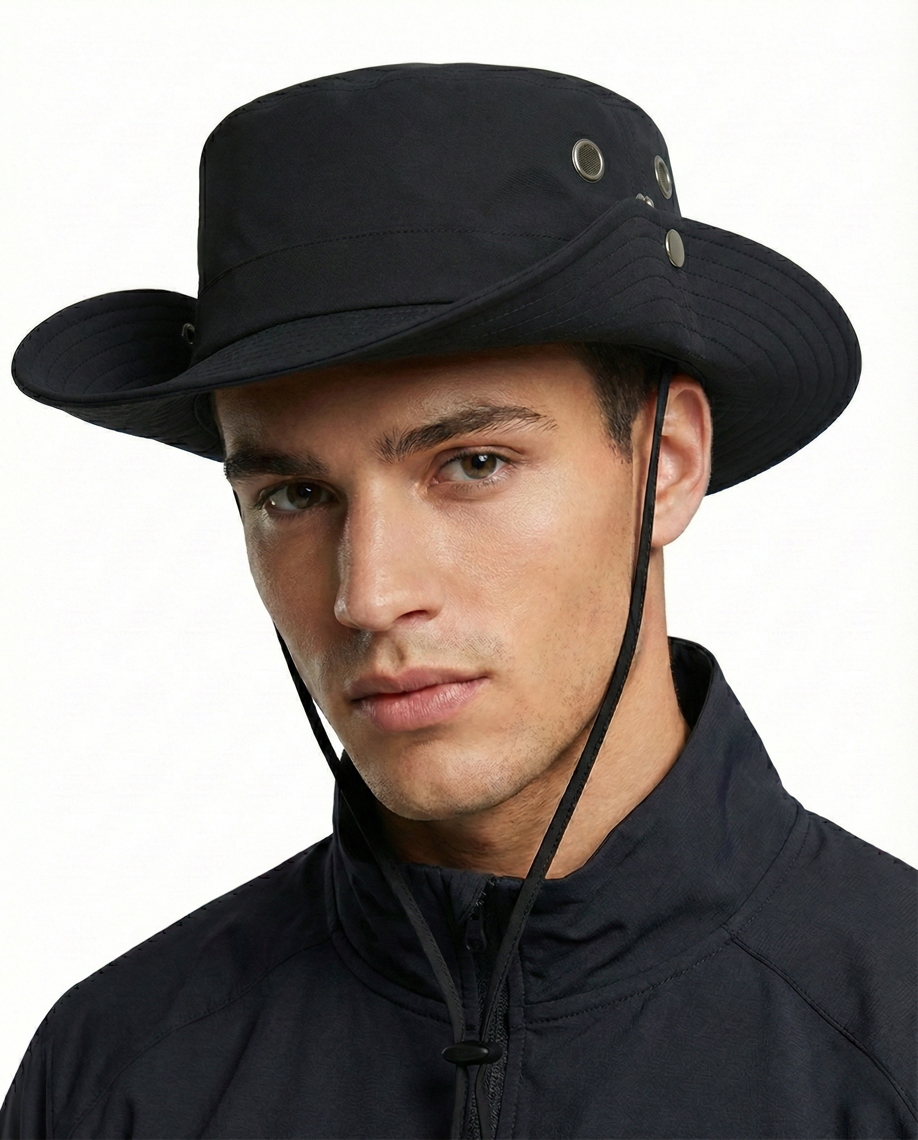 Black waterproof boonie hat for big heads - on model lifestyle photo
