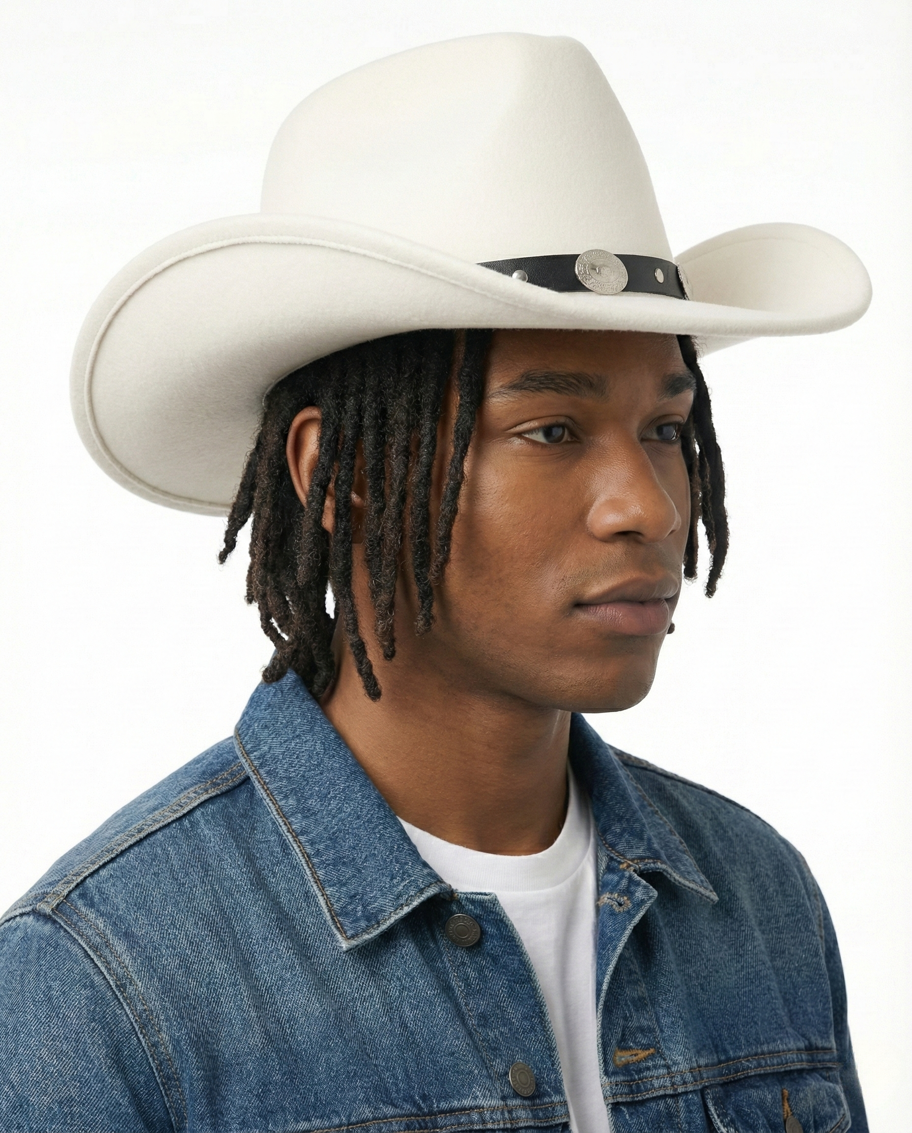 White shapeable felt cowboy hat for big heads - side view