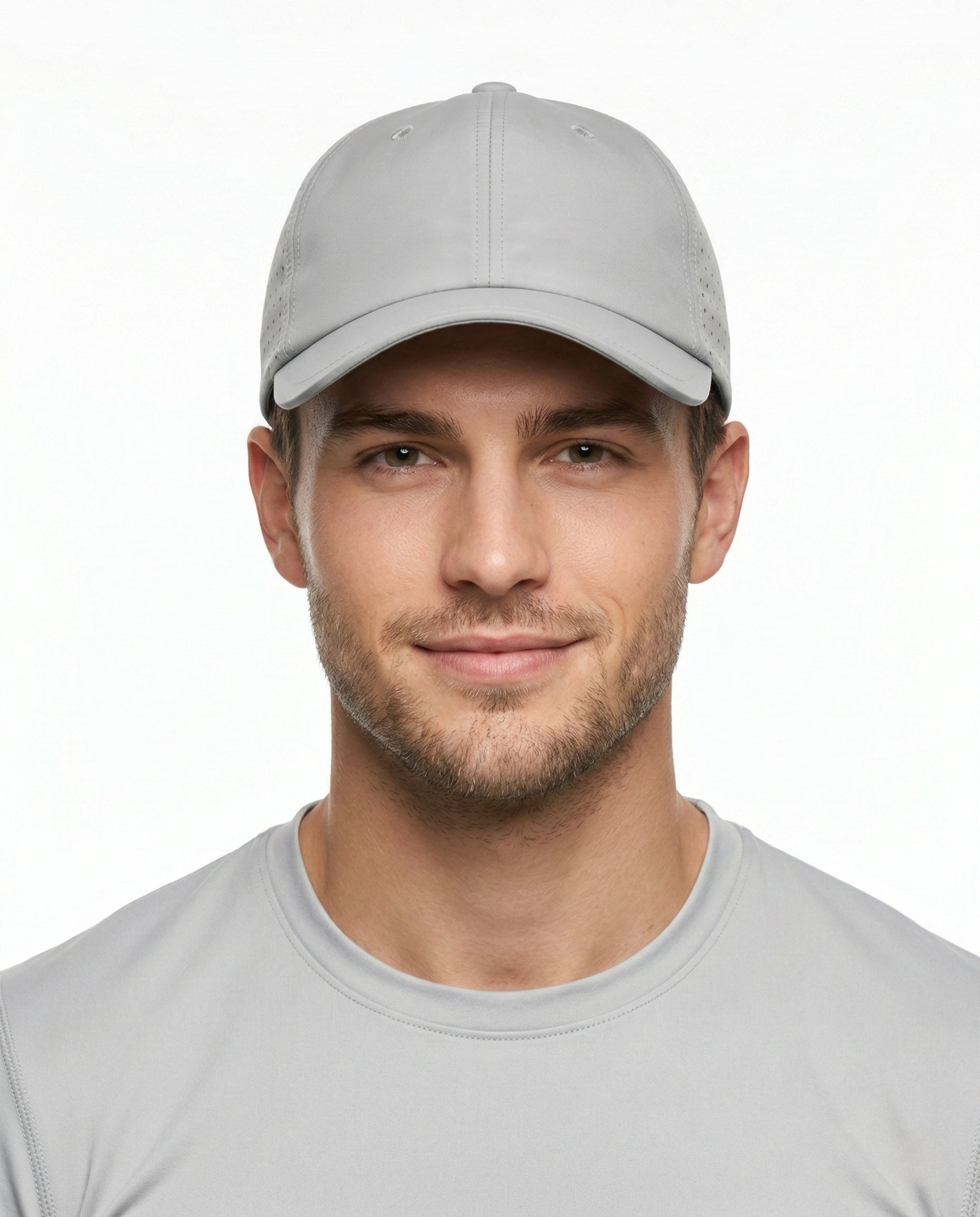 Model wearing 6-panel quick-dry baseball cap for big heads