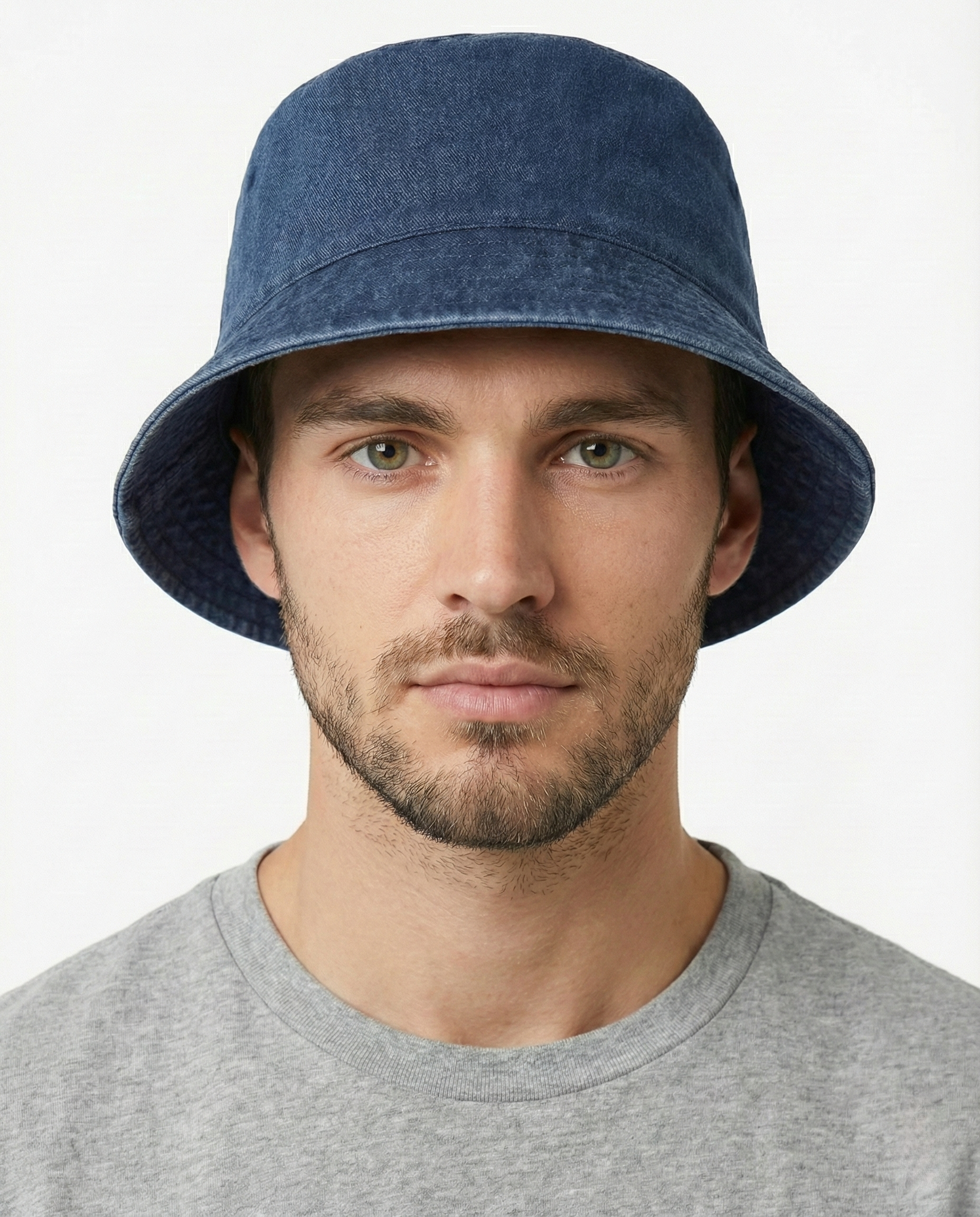  Blue cotton washed denim bucket hat for big heads XXL - model photo- Zylioo