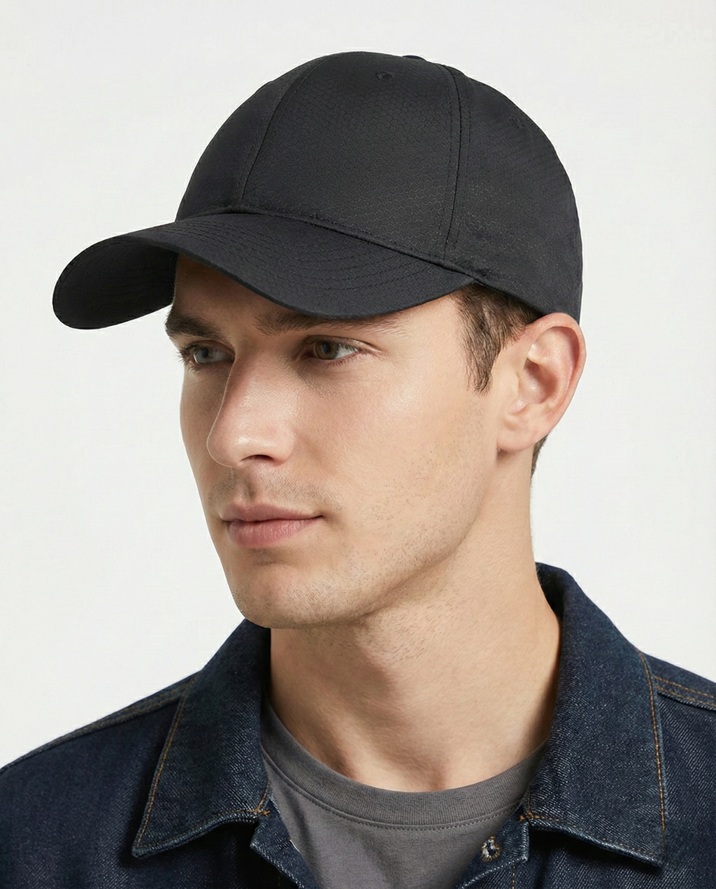  Black textured quick-dry baseball cap for big heads XXL - three quarter view 