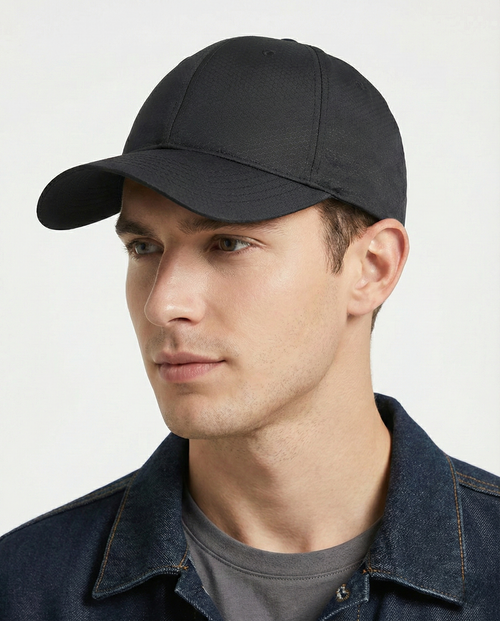  Black textured quick-dry baseball cap for big heads XXL - three quarter view 