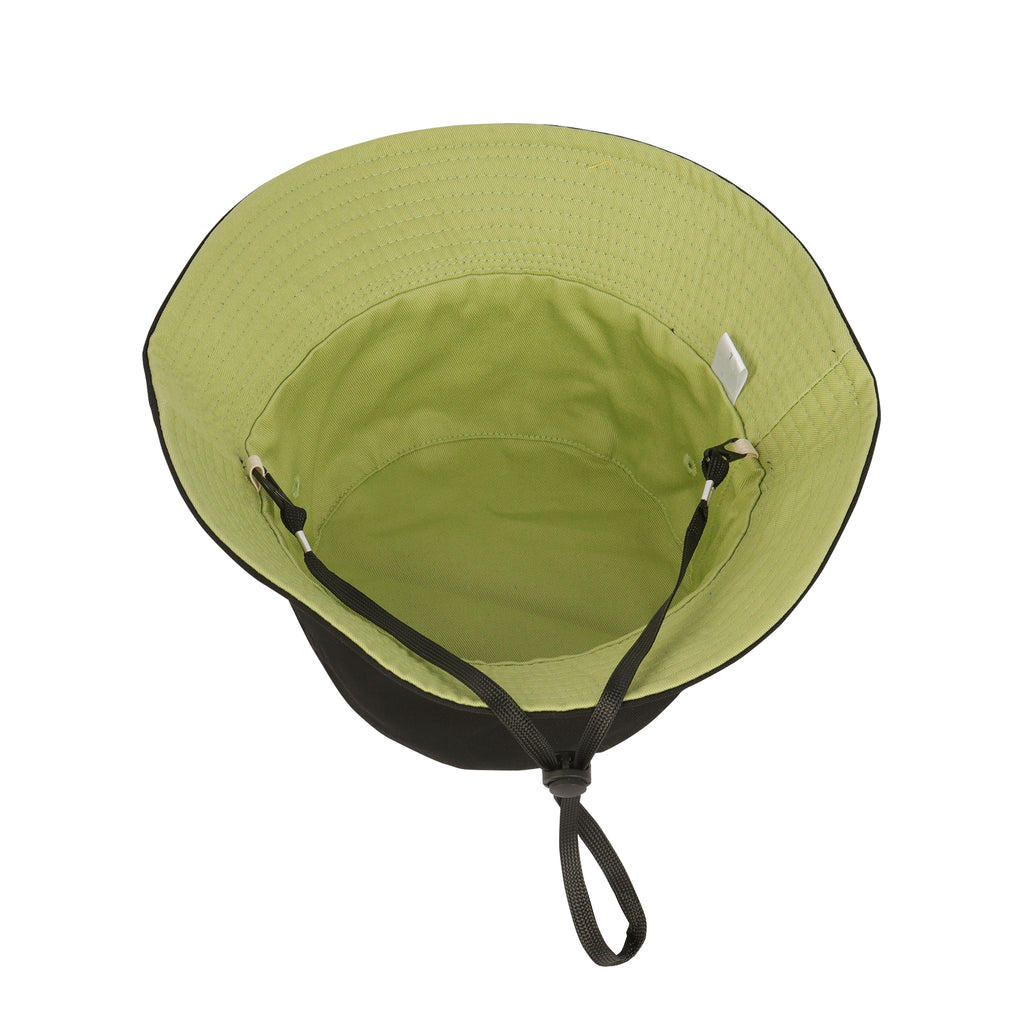 Black avocado green reversible cotton bucket hat for big heads - interior reversible detail