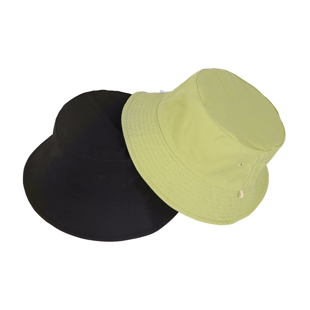 Black avocado green reversible cotton bucket hat for big heads - top crown view