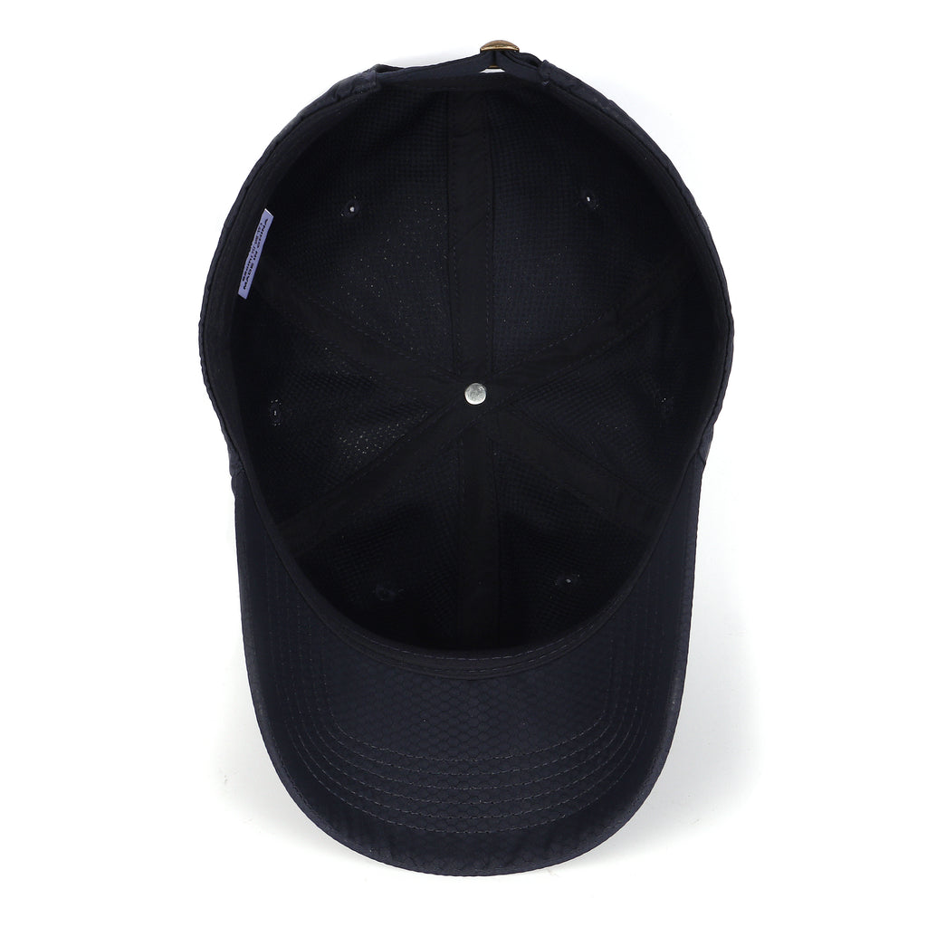 Navy blue textured quick-dry baseball cap for big heads - interior sweatband detail