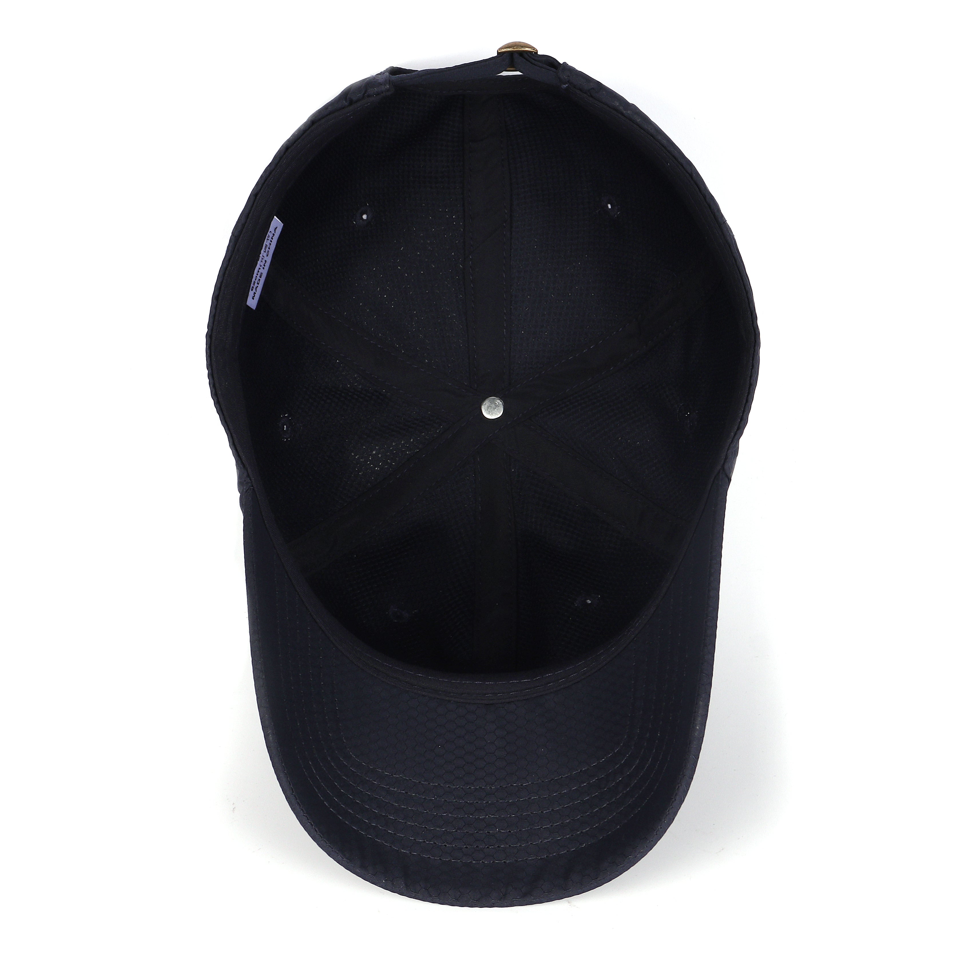 Navy blue textured quick-dry baseball cap for big heads - interior sweatband detail