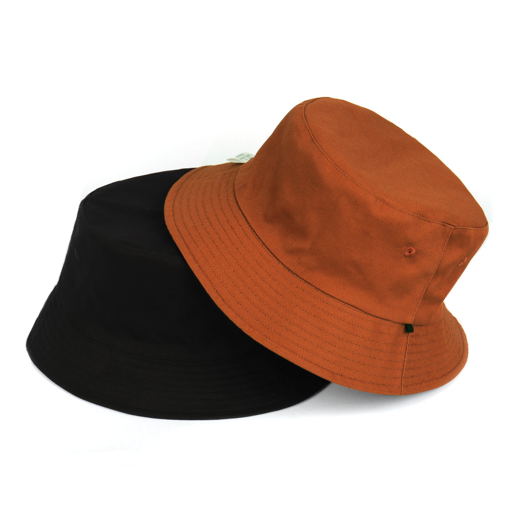 Black orange reversible cotton bucket hat for big heads - top crown view