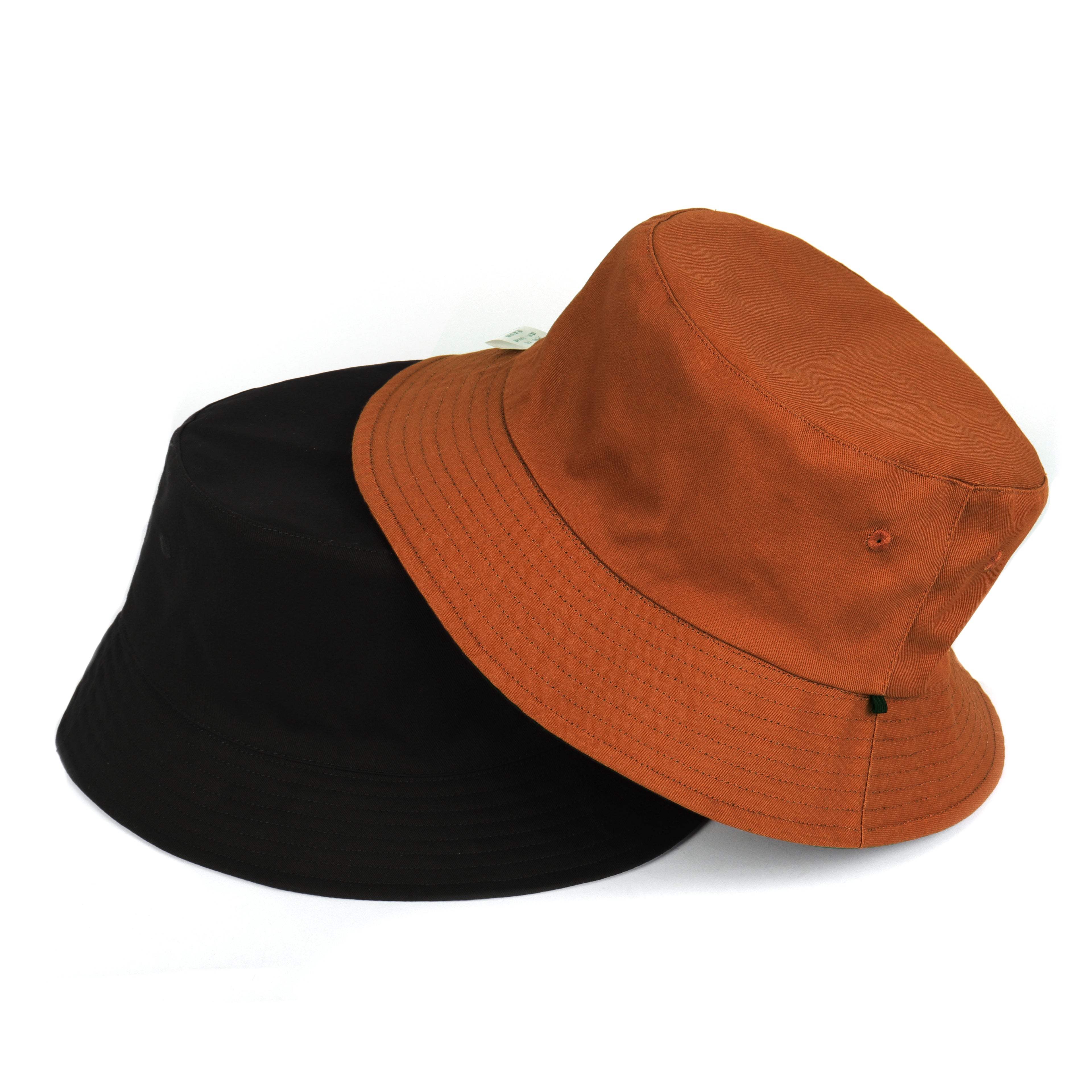 Black orange reversible cotton bucket hat for big heads - top crown view