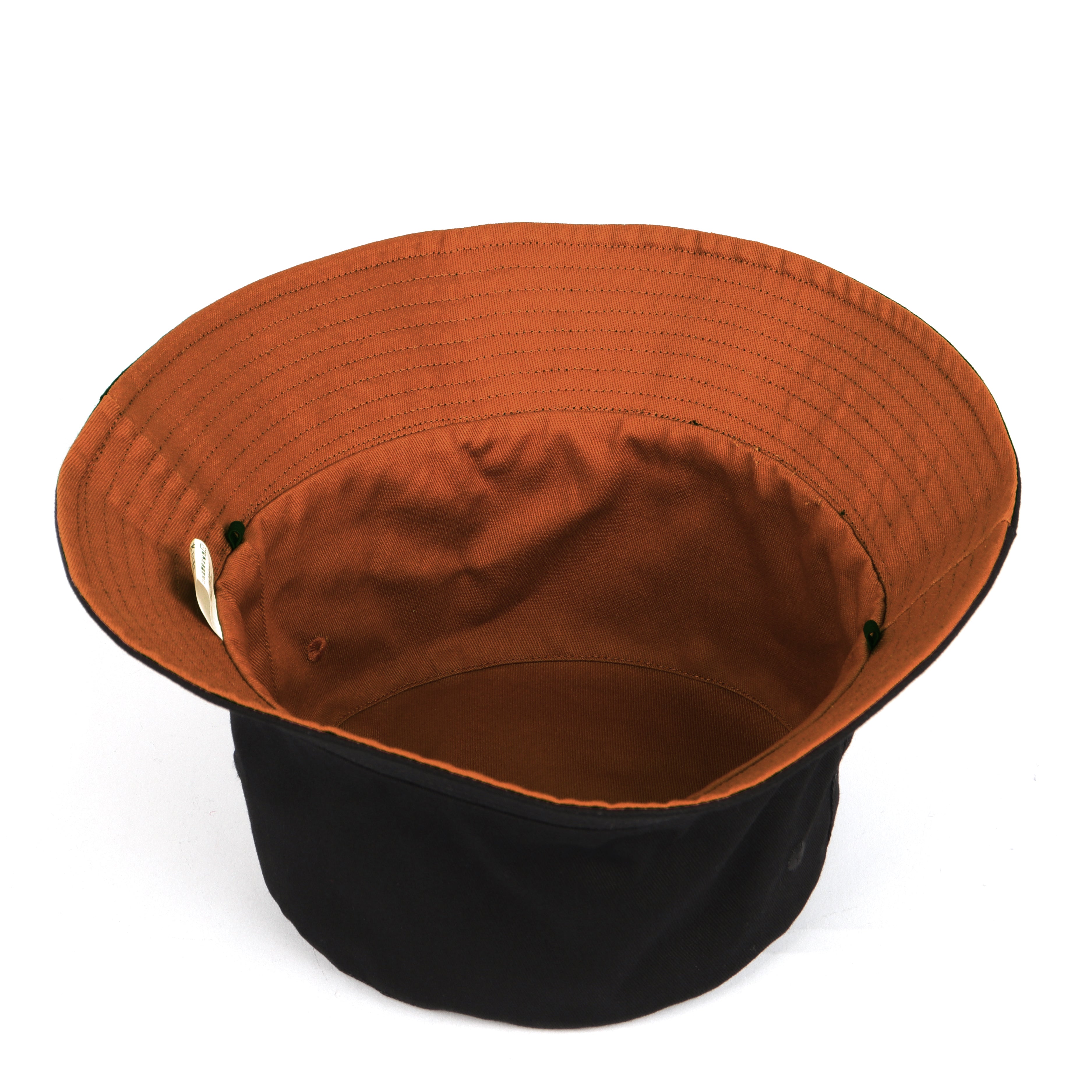 Black orange reversible cotton bucket hat for big heads - interior reversible detail