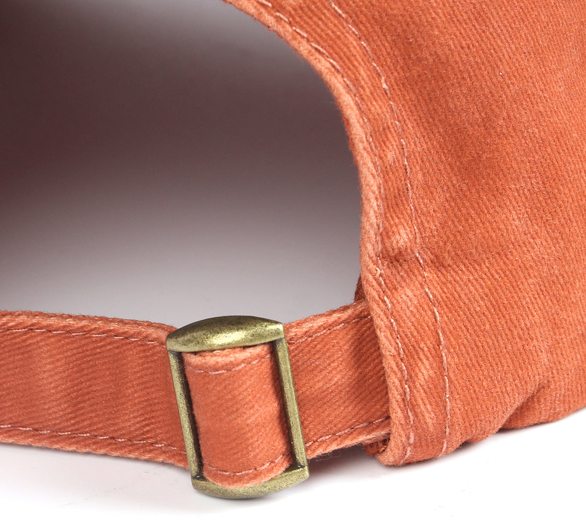 Orange washed denim baseball cap for big heads - adjustable buckle close-up